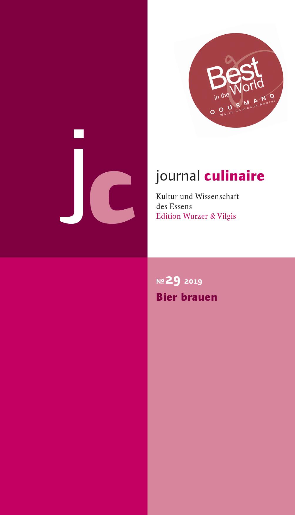 Vorderes Coverbild journal culinaire No. 29: Bier brauen/ "Best in the World" Gourmand World Cookbook Awards 2018