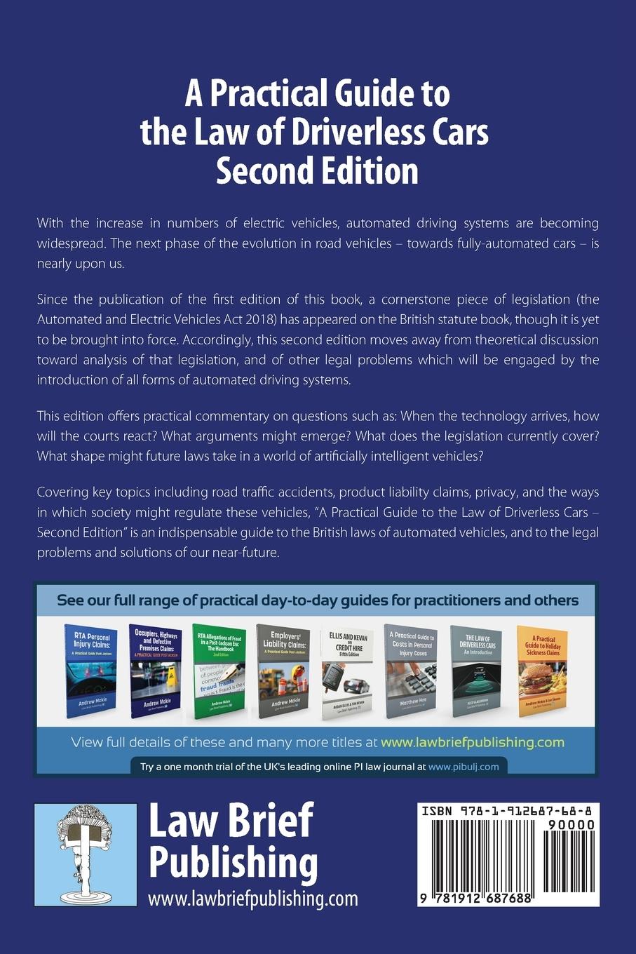 Rückseitencover A Practical Guide to the Law of Driverless Cars - Second Edition