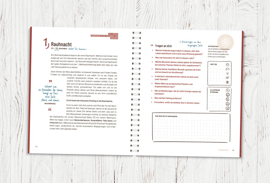 Beispielinhalt (Bild) Die Rauhnächte - Im Fluss der Zeiten: Ein Workbook für die 12 heiligen Nächte mit viel Raum für eigene Notizen