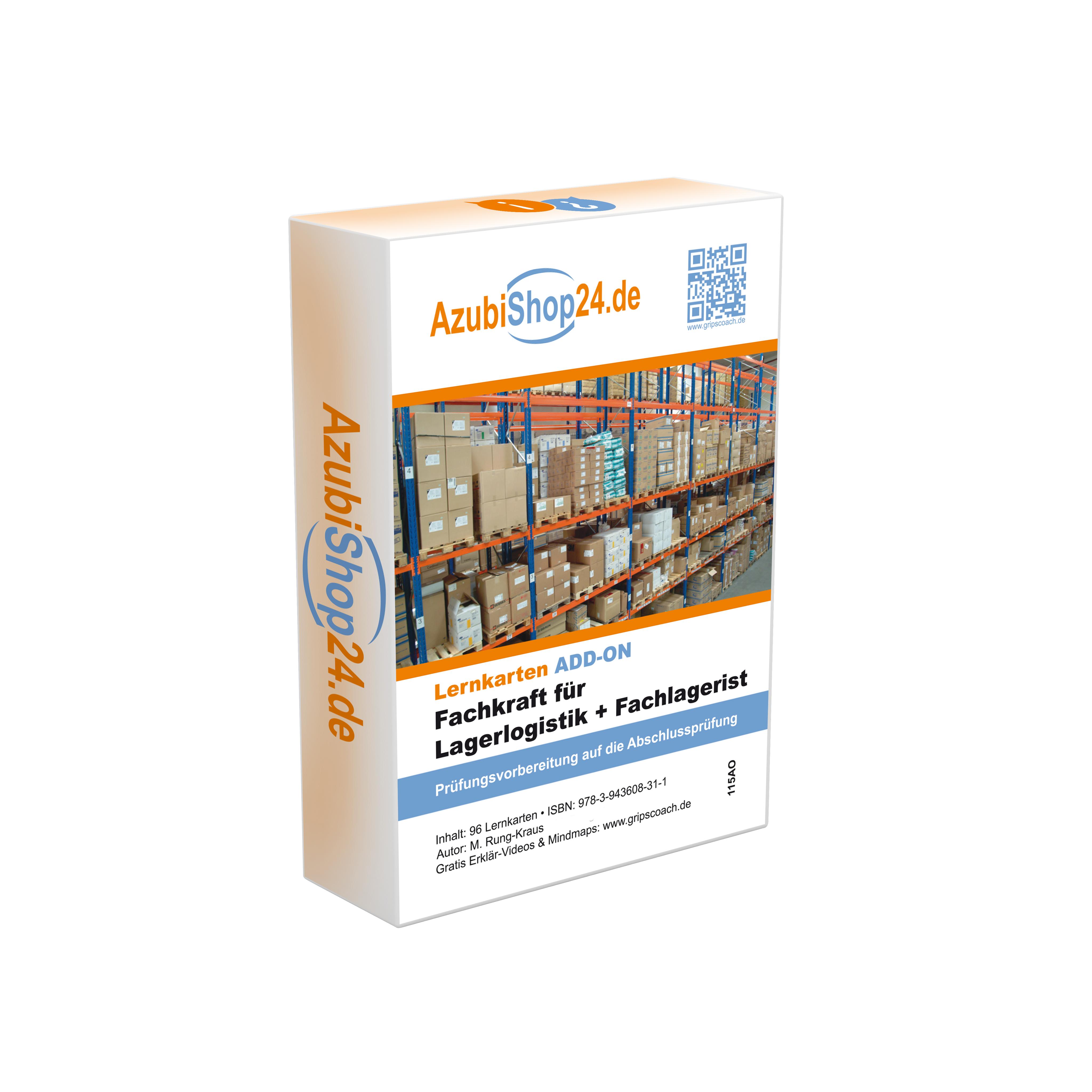 Vorderes Coverbild AzubiShop24.de Add-on-Lernkarten. Fachkraft für Lagerlogistik + Fachlagerist