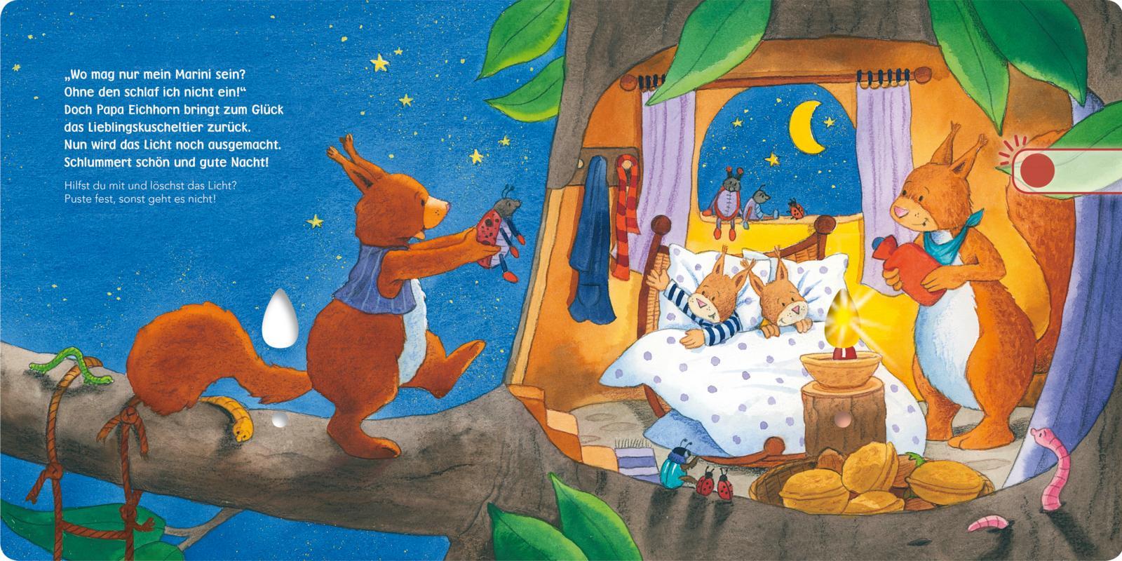 Beispielinhalt (Bild) Hör mal (Soundbuch): Mach mit - Pust aus: Gute Nacht, ihr kleinen Tiere