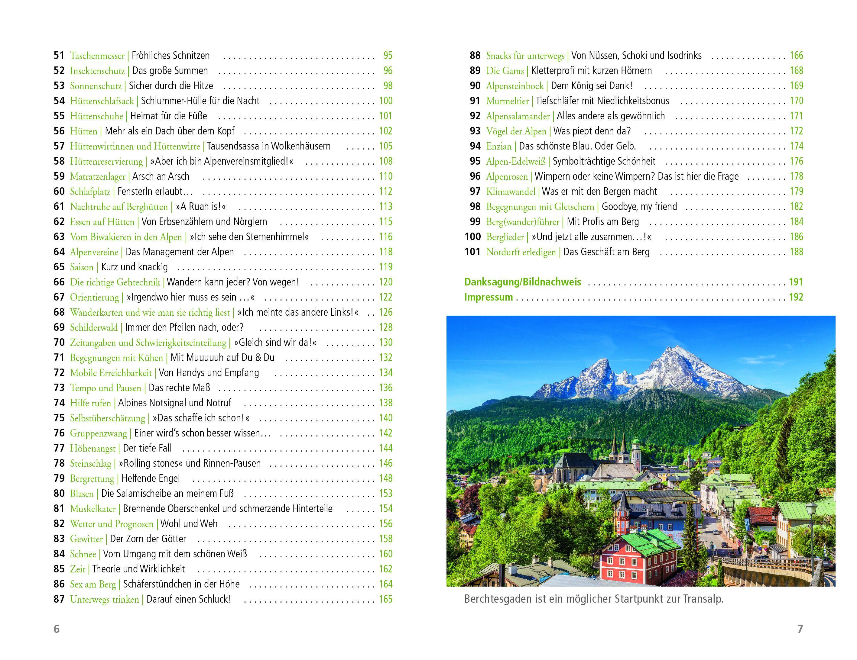 Beispielinhalt (Bild) 101 Dinge, die ein Alpenüberquerer wissen muss