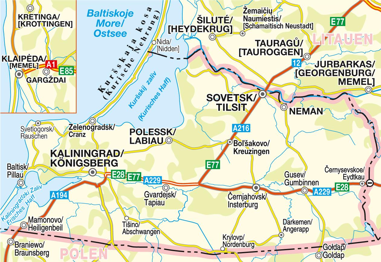 Beispielinhalt (Bild) Höfer Polen RS 001. Nördliches Ostpreußen (mit Memelland) 1 : 200 000. Straßenkarte