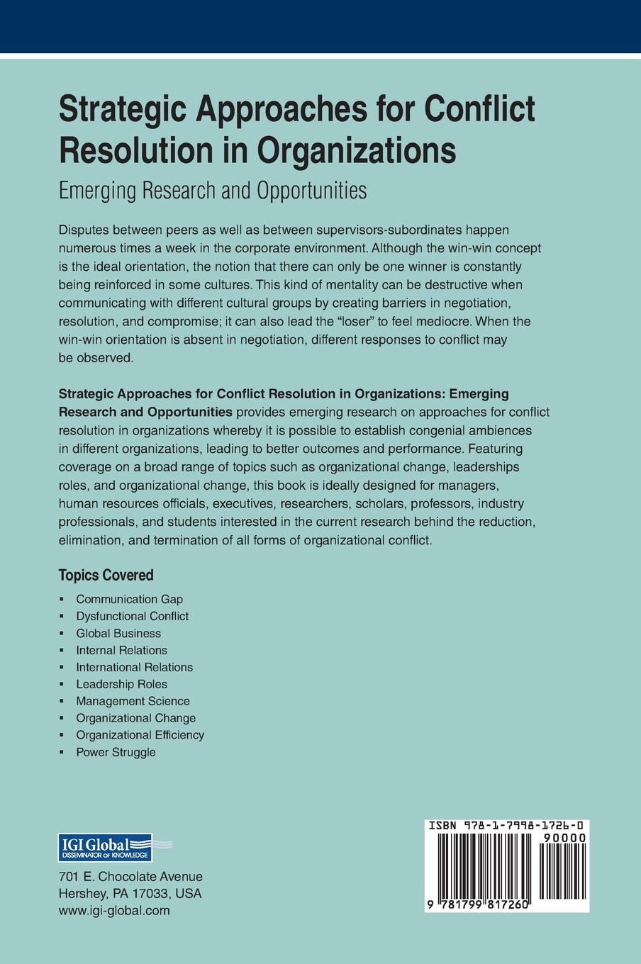 Rückseitencover Strategic Approaches for Conflict Resolution in Organizations