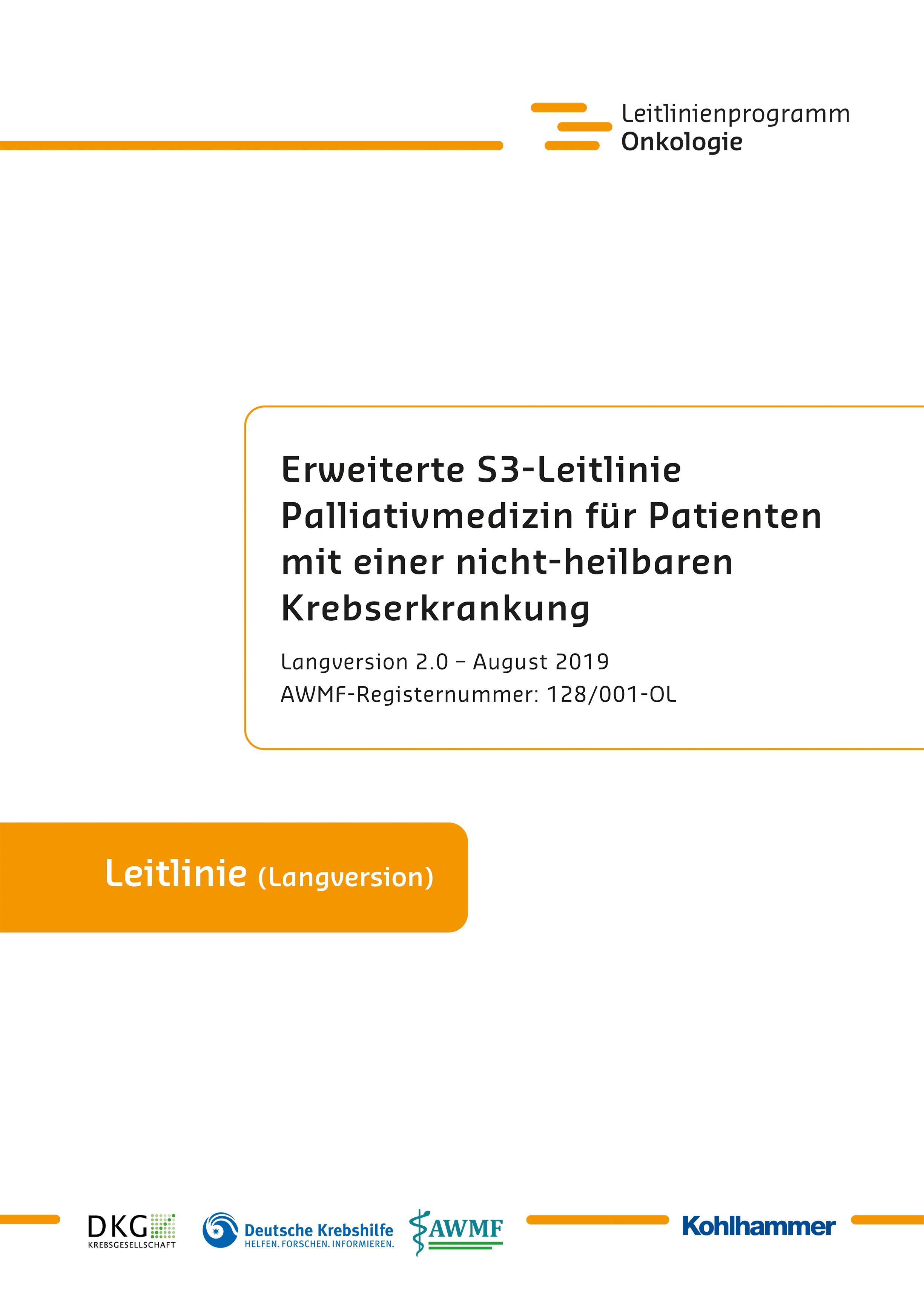 Vorderes Coverbild Erweiterte S3-Leitlinie Palliativmedizin für Patienten mit einer nicht-heilbaren Krebserkrankung