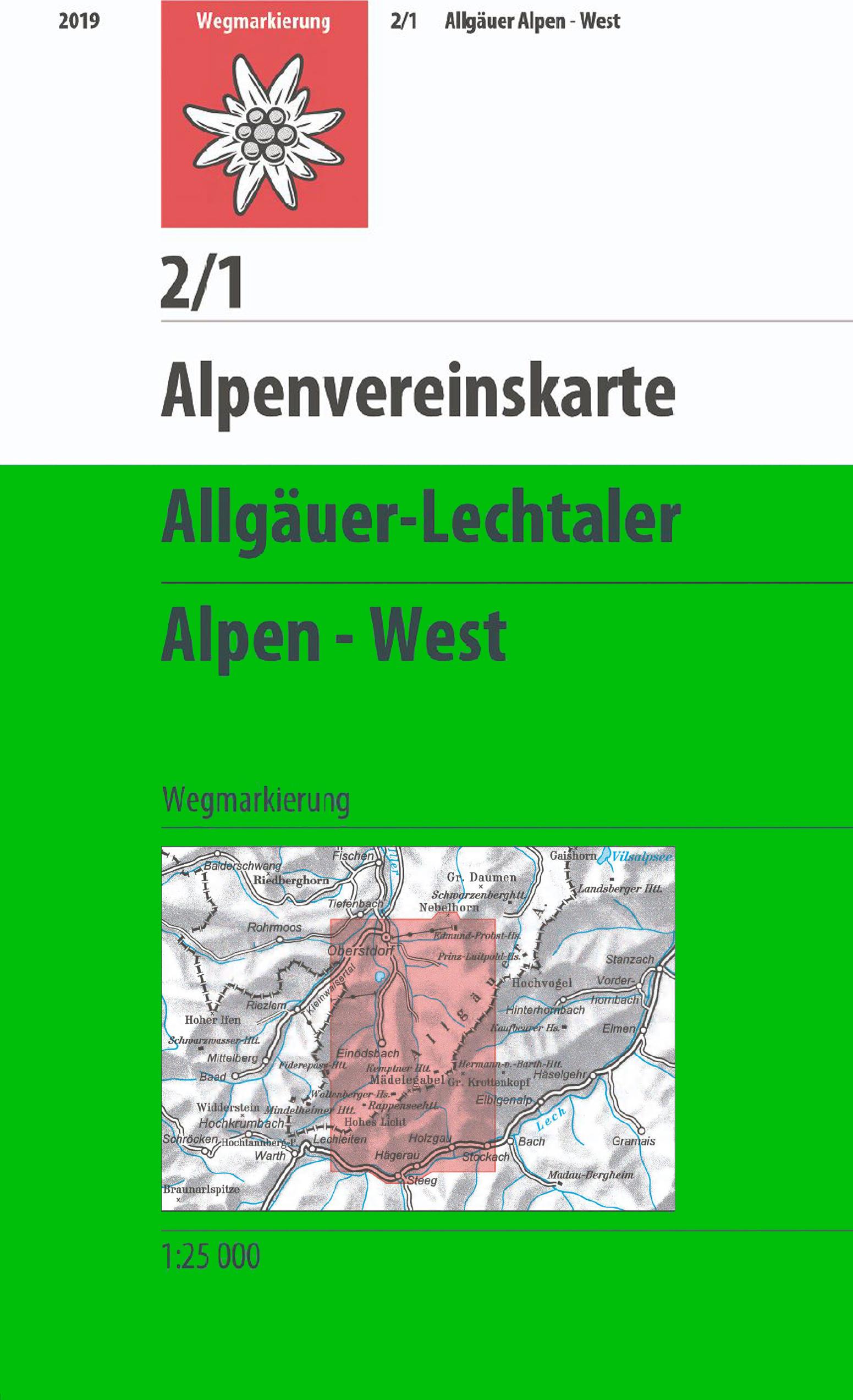 Vorderes Coverbild DAV Alpenvereinskarte 02/1 Allgäuer - Lechtaler Alpen - West 1 : 25 000