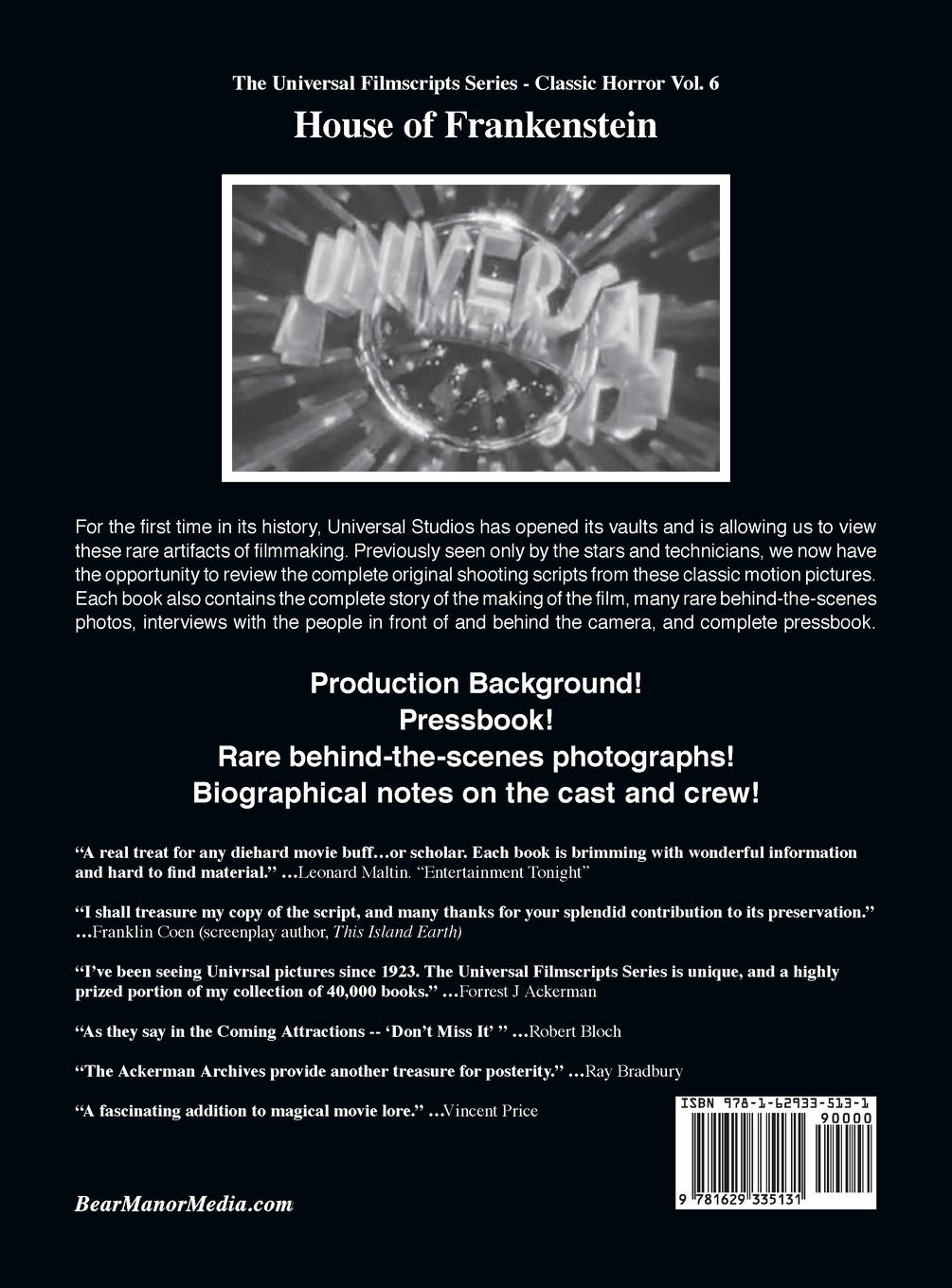 Rückseitencover House of Frankenstein (Universal Filmscript Series, Vol. 6) (hardback)