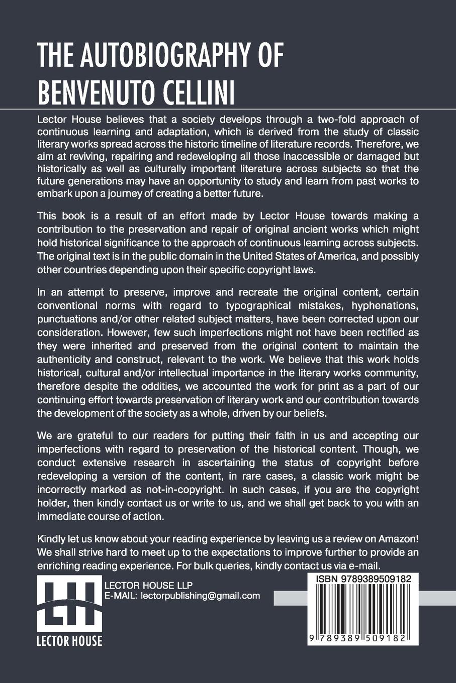 Rückseitencover The Autobiography Of Benvenuto Cellini
