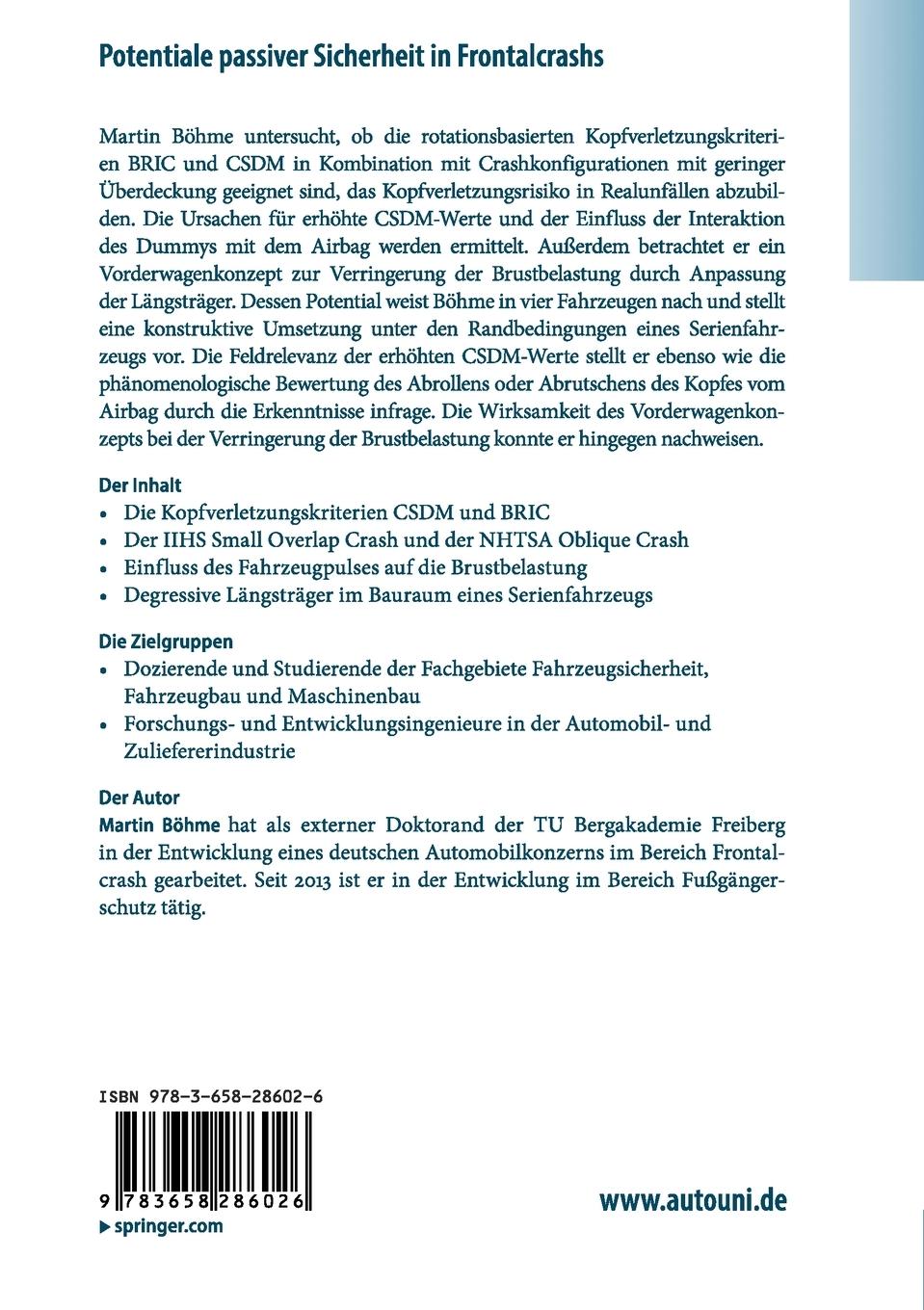 Rückseitencover Potentiale passiver Sicherheit in Frontalcrashs