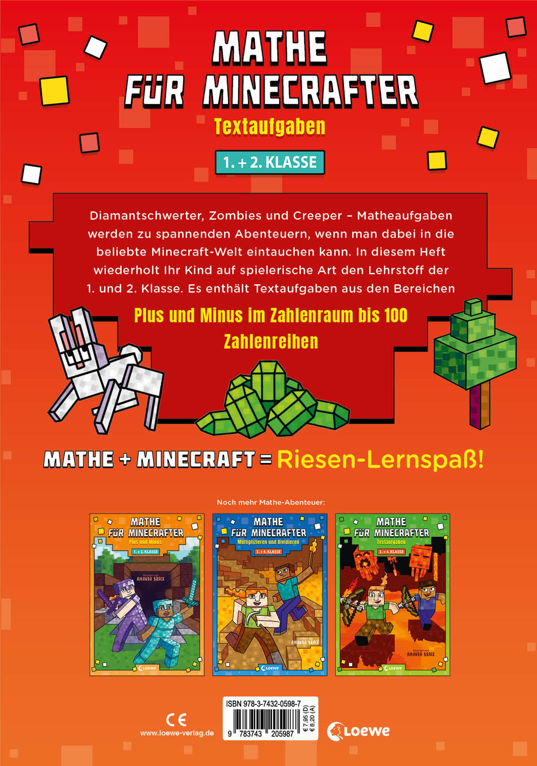 Rückseitencover Mathe für Minecrafter - Textaufgaben 1. und 2. Klasse