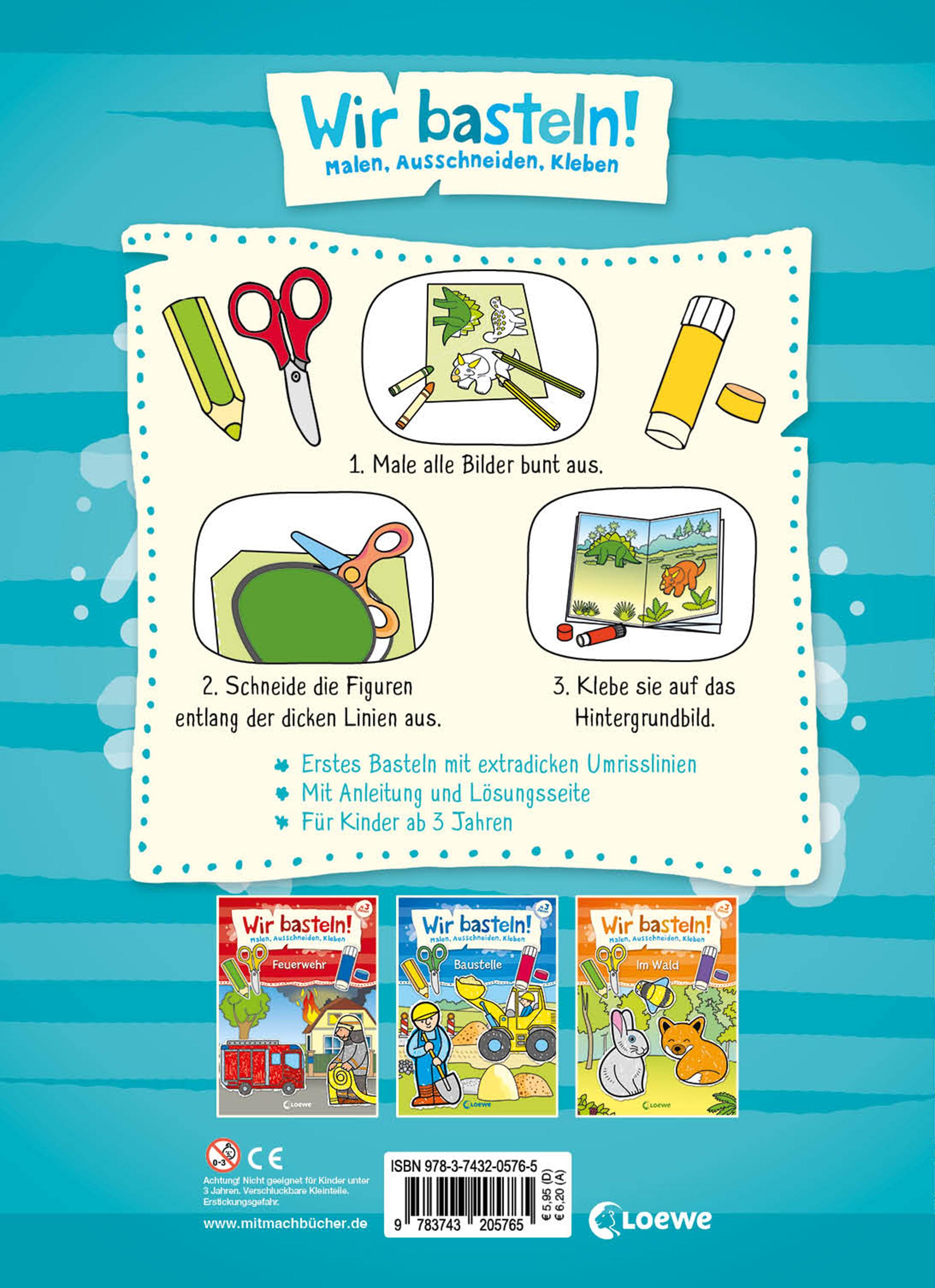 Rückseitencover Wir basteln! - Malen, Ausschneiden, Kleben - Dinos