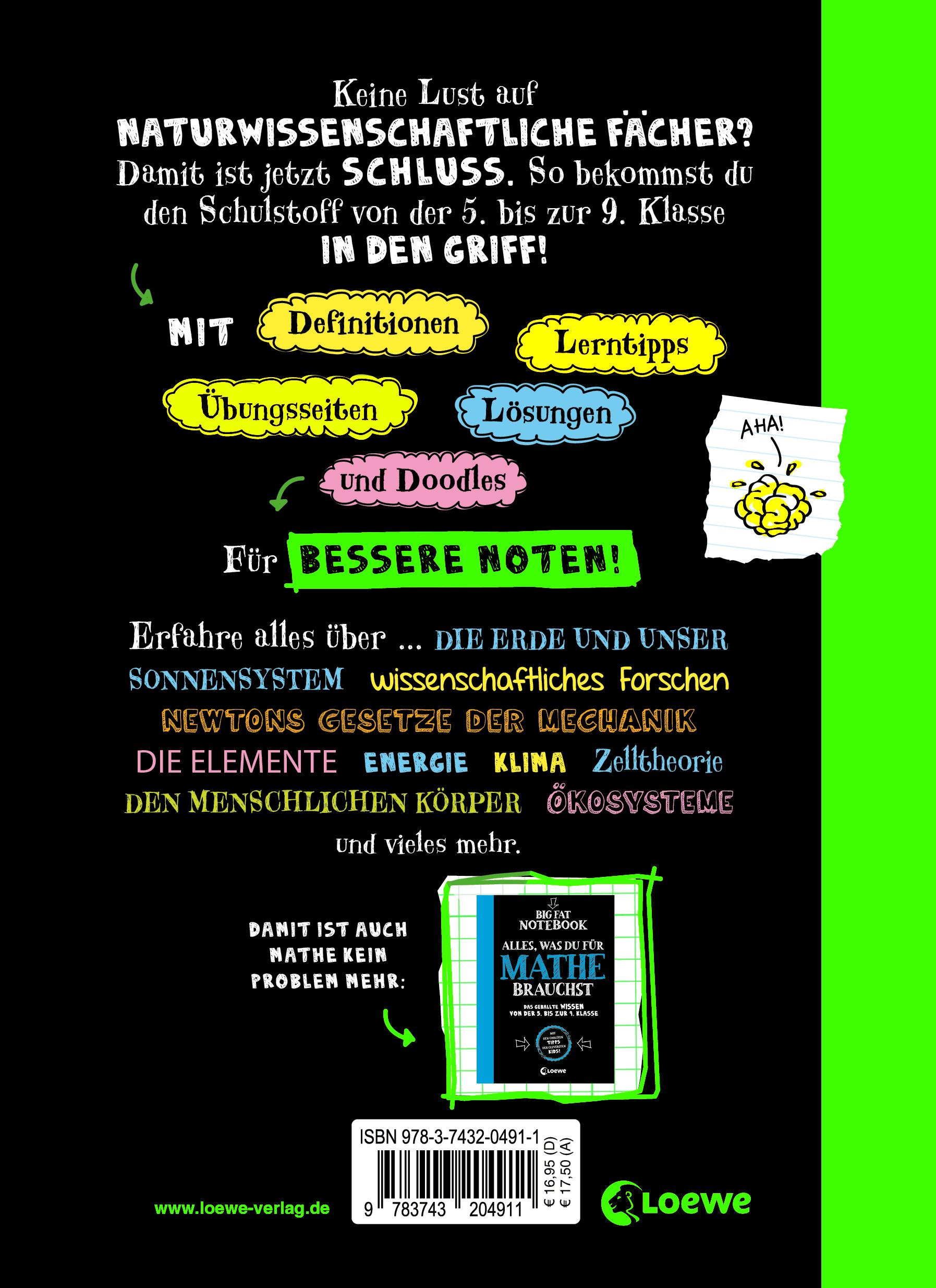 Rückseitencover Big Fat Notebook - Alles, was du für Physik, Chemie und Bio brauchst - Das geballte Wissen von der 5. bis zur 9. Klasse. Mit Bonuswissen: Erdkunde