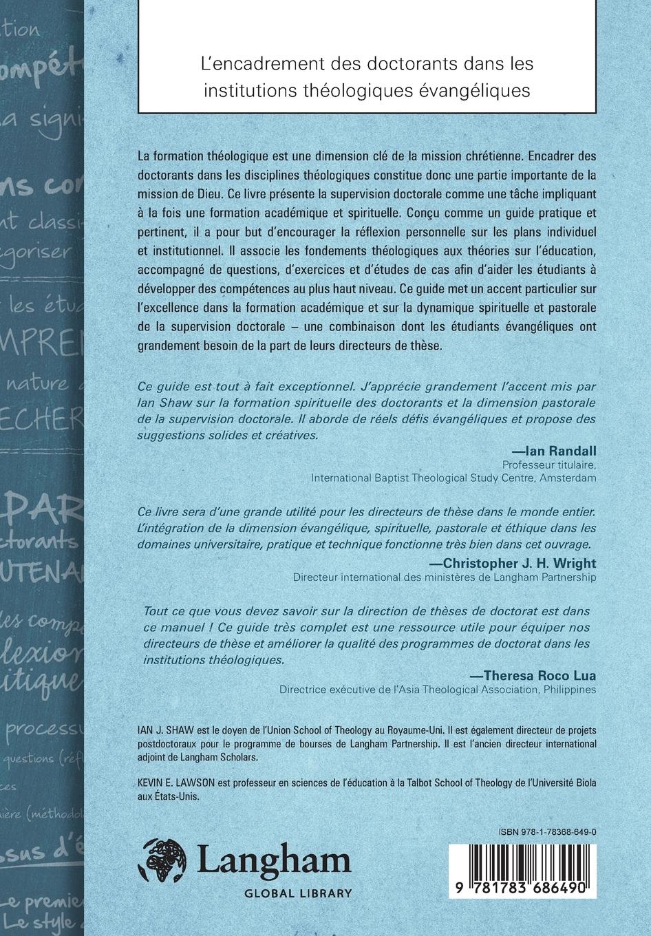 Rückseitencover L'encadrement des doctorants dans les institutions théologiques évangéliques