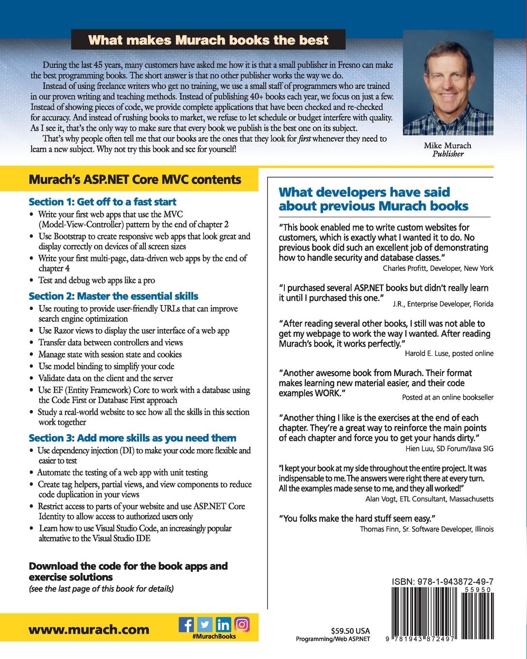 Rückseitencover Murach's ASP.NET Core MVC