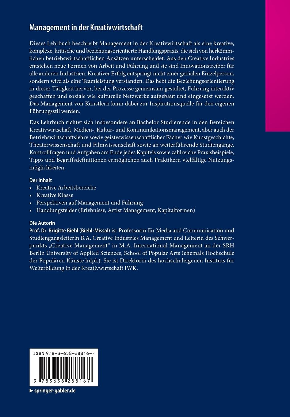 Rückseitencover Management in der Kreativwirtschaft