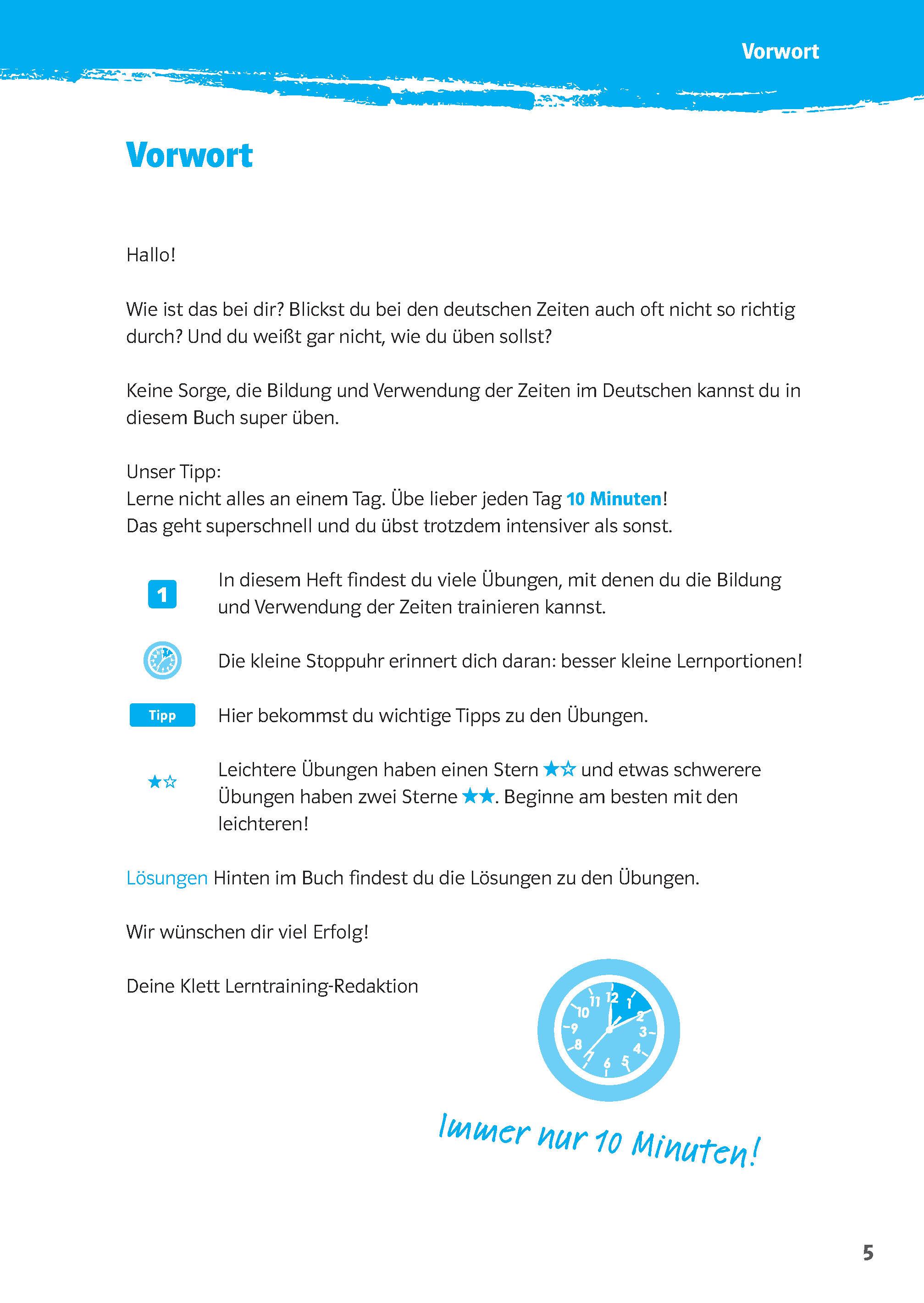 Beispielinhalt (Bild) 10-Minuten-Training Deutsch Grammatik Zeiten 5. - 7. Klasse