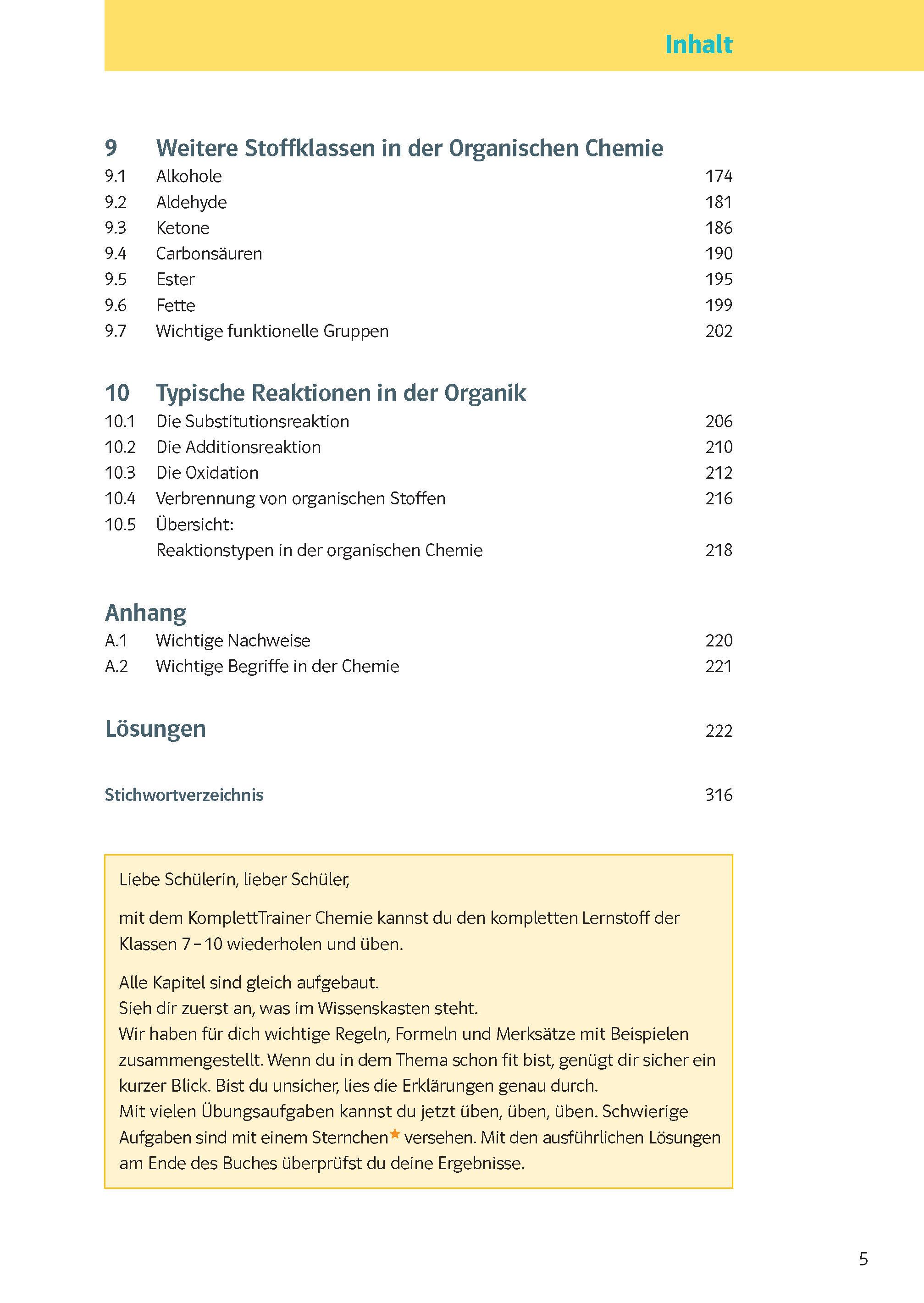 Beispielinhalt (Bild) KomplettTrainer Gymnasium Chemie 7. - 10. Klasse