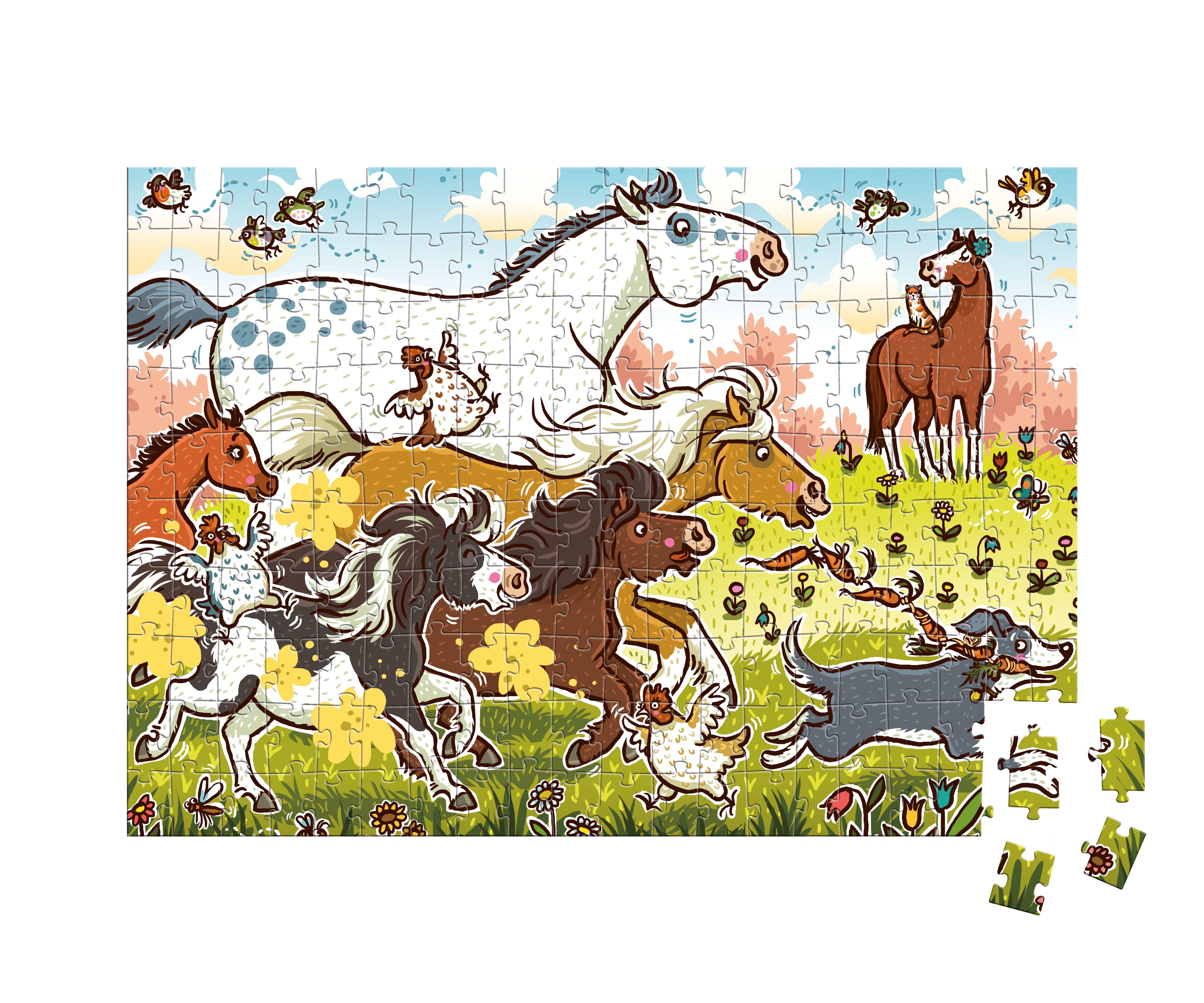 Beispielinhalt (Bild) Die Haferhorde Puzzle - Auf die Möhre, fertig, los! 200 Teile