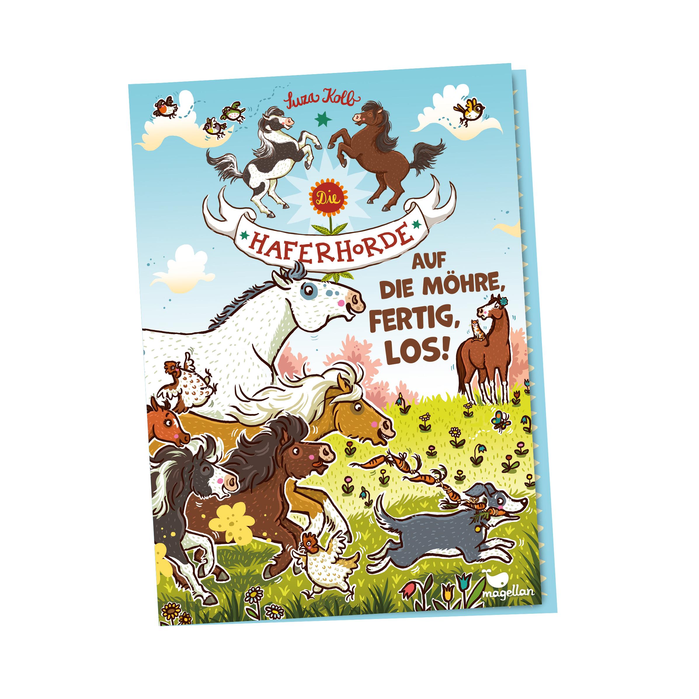 Beispielinhalt (Bild) Die Haferhorde Puzzle - Auf die Möhre, fertig, los! 200 Teile