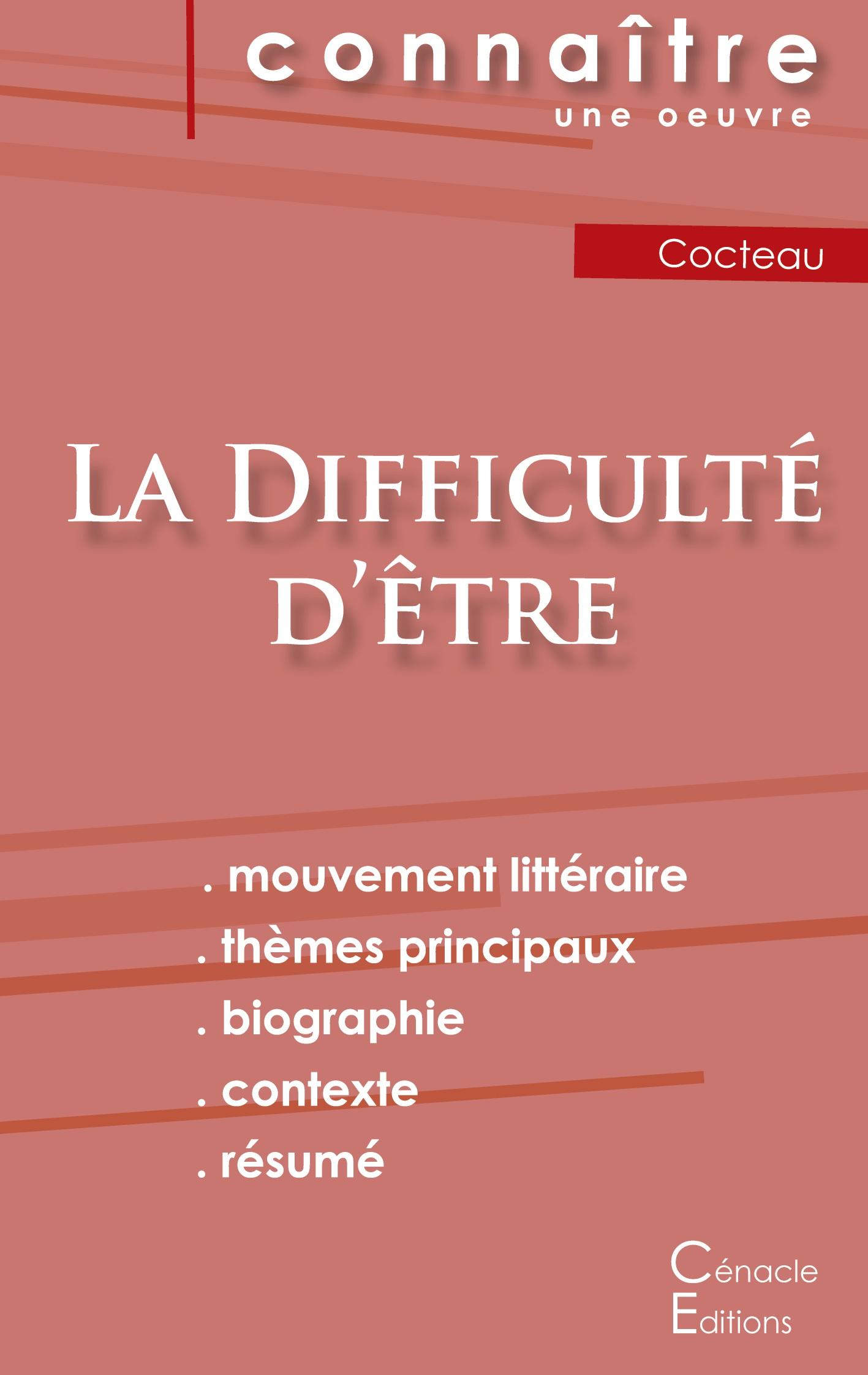 Vorderes Coverbild Fiche de lecture La Difficulté d'être de Jean Cocteau (Analyse littéraire de référence et résumé complet)