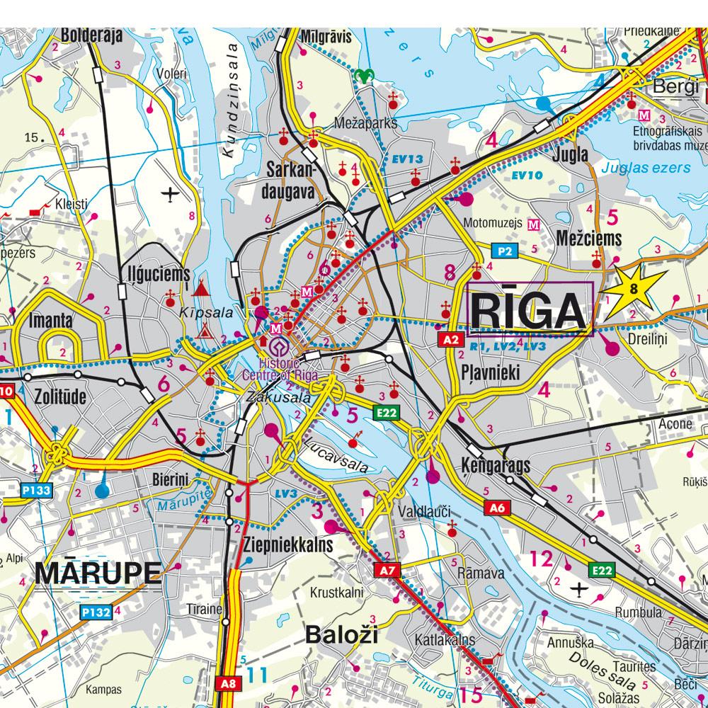Beispielinhalt (Bild) Lettland, Autokarten Set 1:150.000, Top 10 Tips