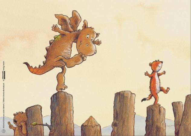 Beispielinhalt (Bild) Kamishibai Bilderbuchkarten 'Kleiner Drache Kunterbunt'