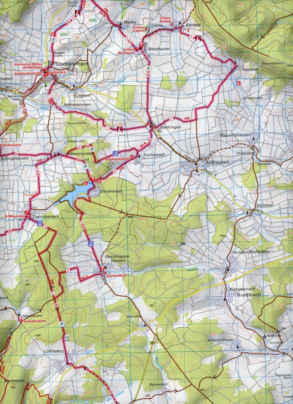 Beispielinhalt (Bild) ADFC-Regionalkarte Schweinfurt, 1:50.000, reiß- und wetterfest, GPS-Tracks Download