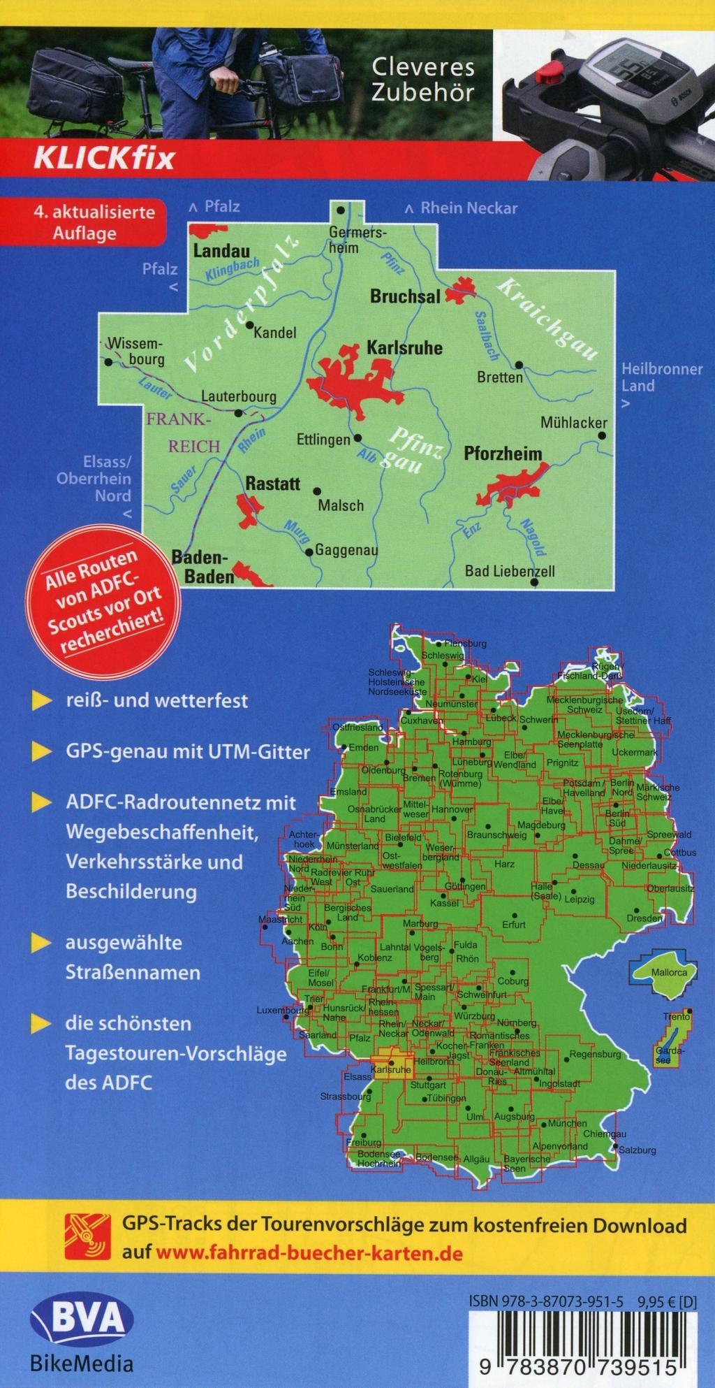 Beispielinhalt (Bild) ADFC-Regionalkarte Karlsruhe und Umgebung,1:50.000, reiß- und wetterfest, GPS-Tracks Download