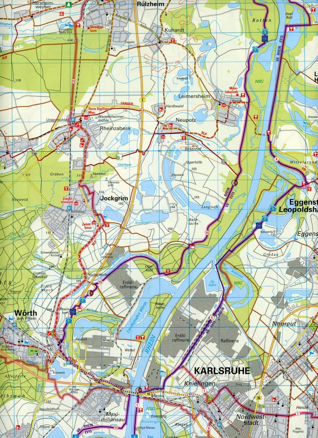 Beispielinhalt (Bild) ADFC-Regionalkarte Karlsruhe und Umgebung,1:50.000, reiß- und wetterfest, GPS-Tracks Download