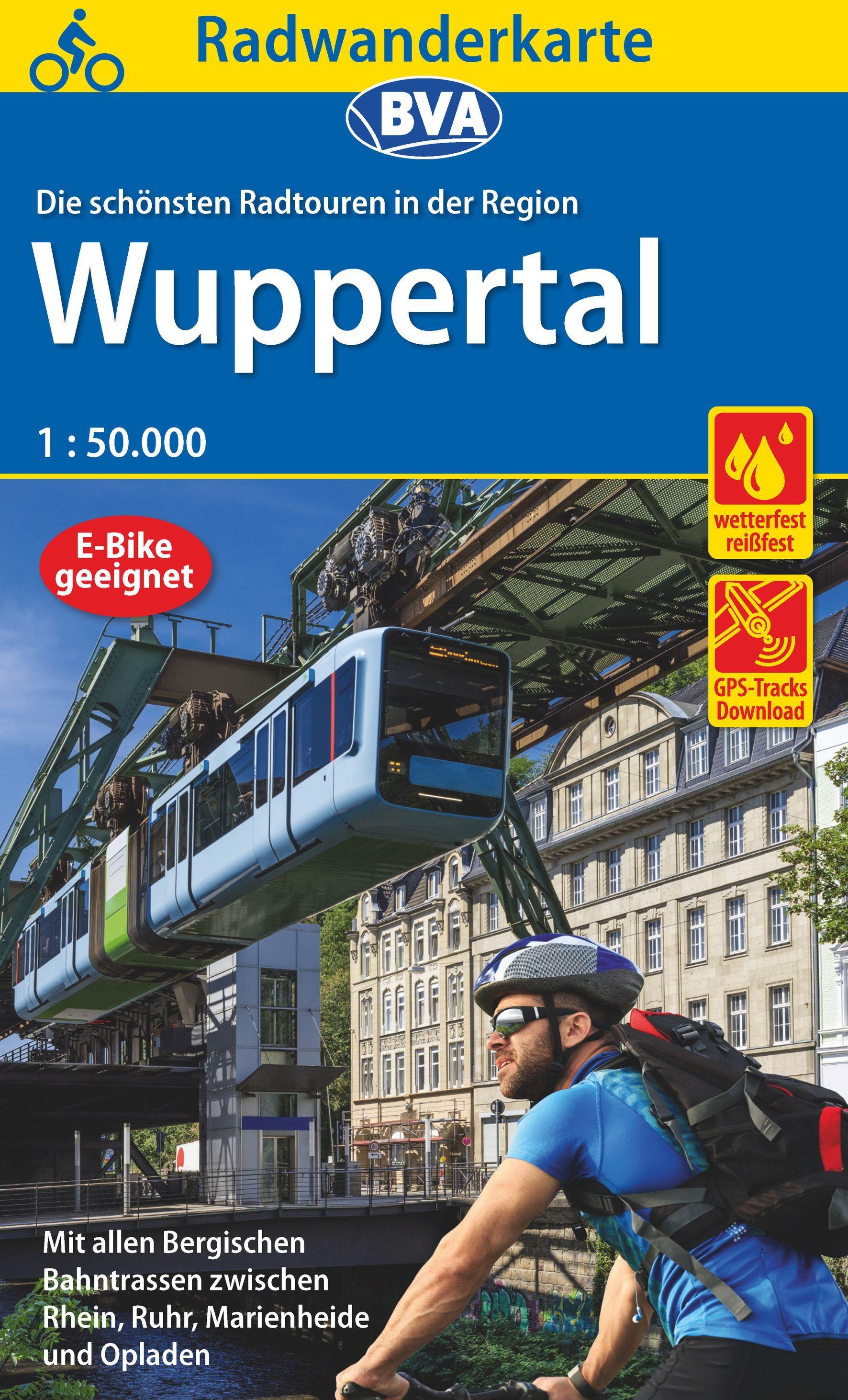 Vorderes Coverbild Radwanderkarte BVA Die schönsten Radtouren in der Region Wuppertal, 1:50.000, reiß- und wetterfest, GPS-Tracks Download, E-Bike geeignet