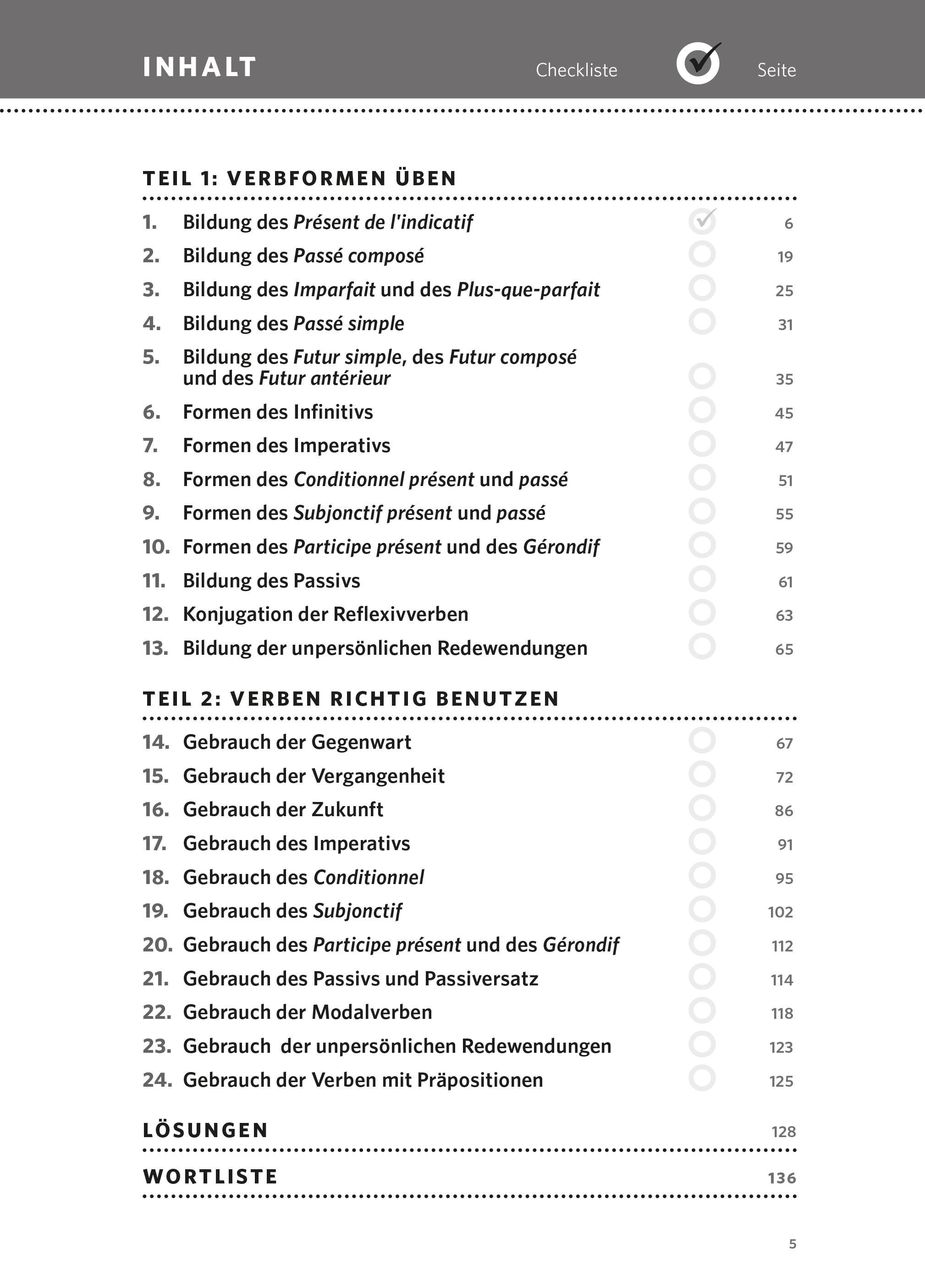 Beispielinhalt (Bild) PONS Verben & Zeiten trainieren Französisch