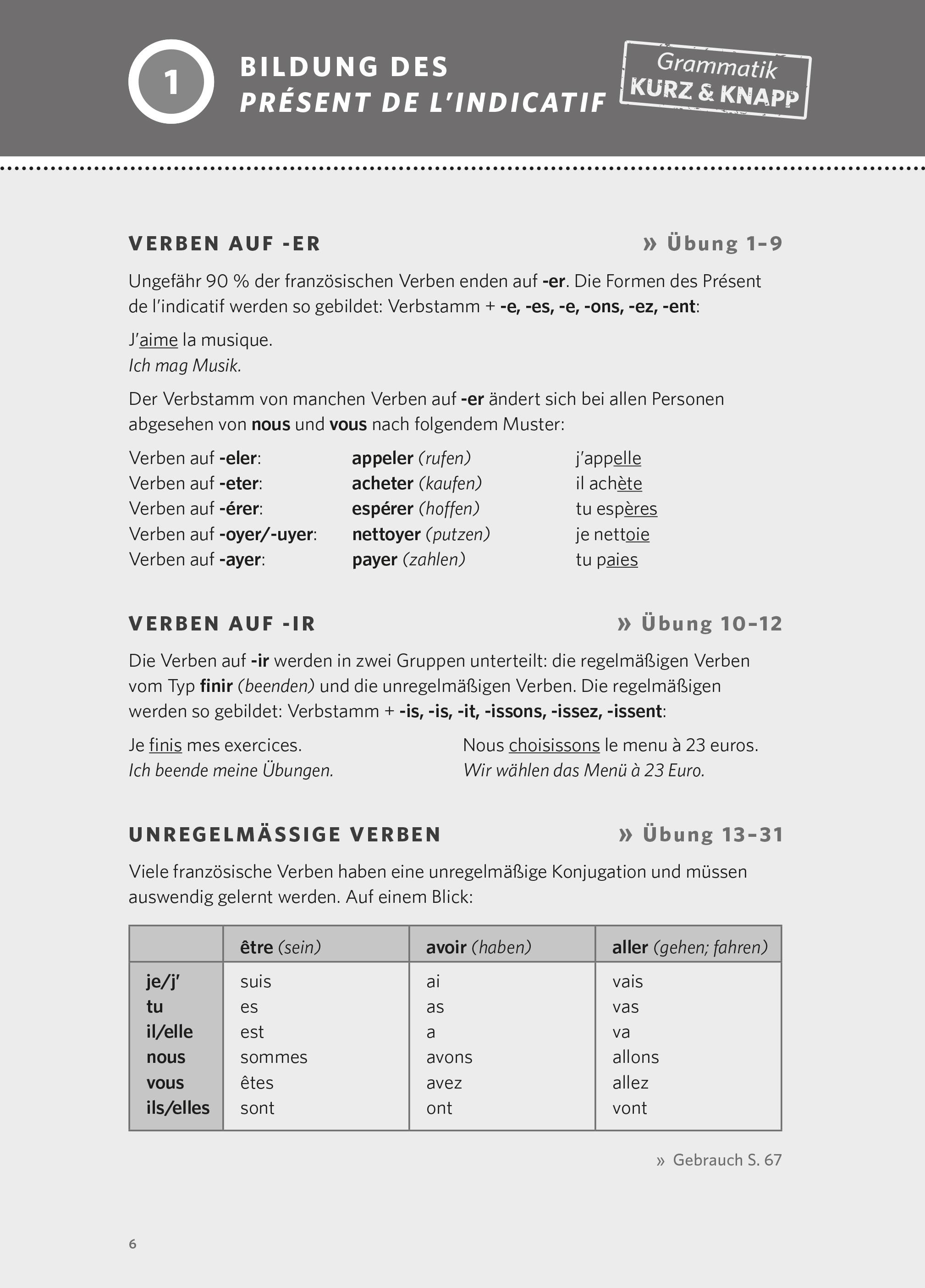 Beispielinhalt (Bild) PONS Verben & Zeiten trainieren Französisch