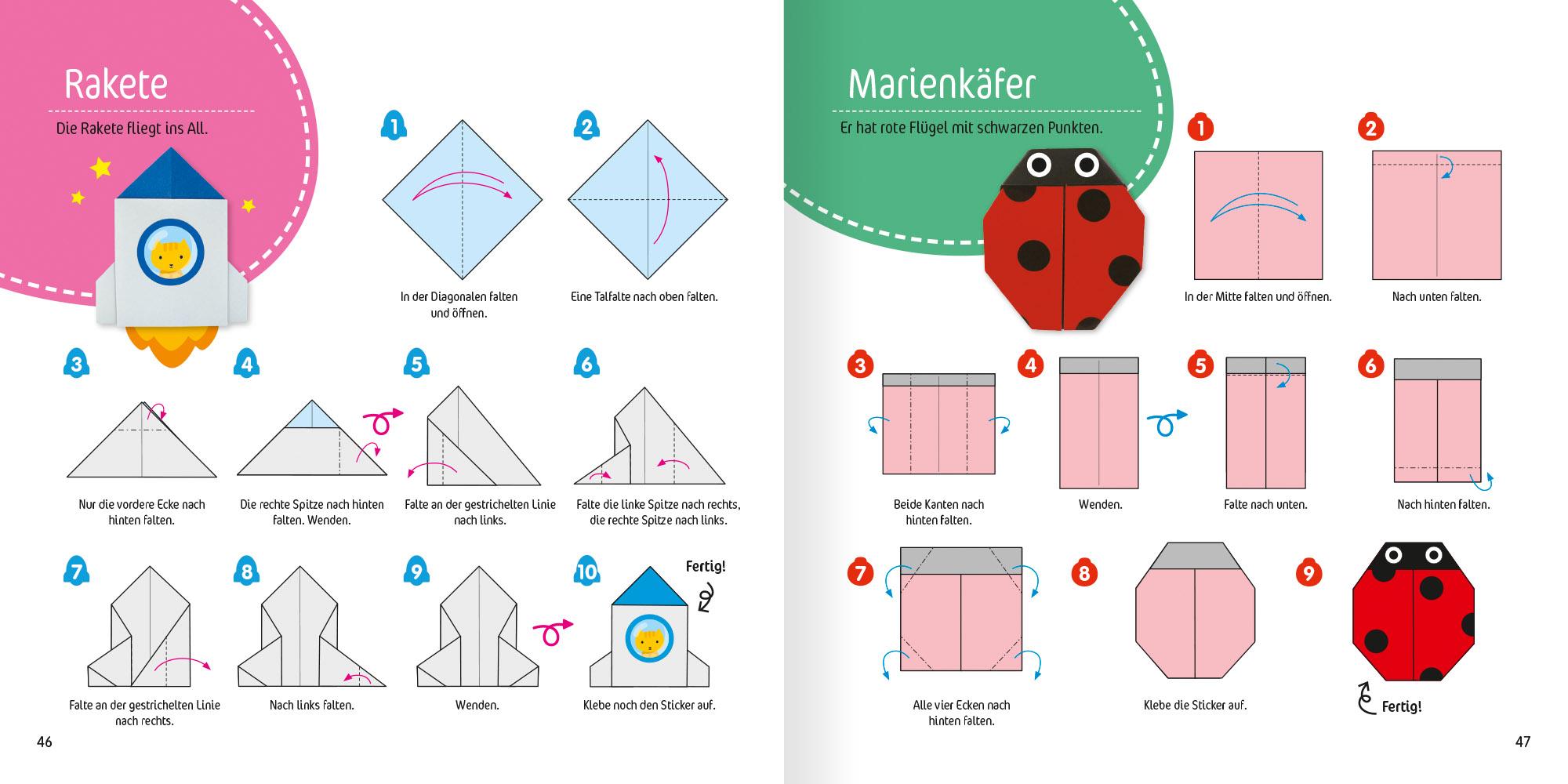Beispielinhalt (Bild) Mein großes Origami-Buch (mit kindgerechten Schritt-für-Schritt Anleitungen, 100 Blatt und 130 Stickern))