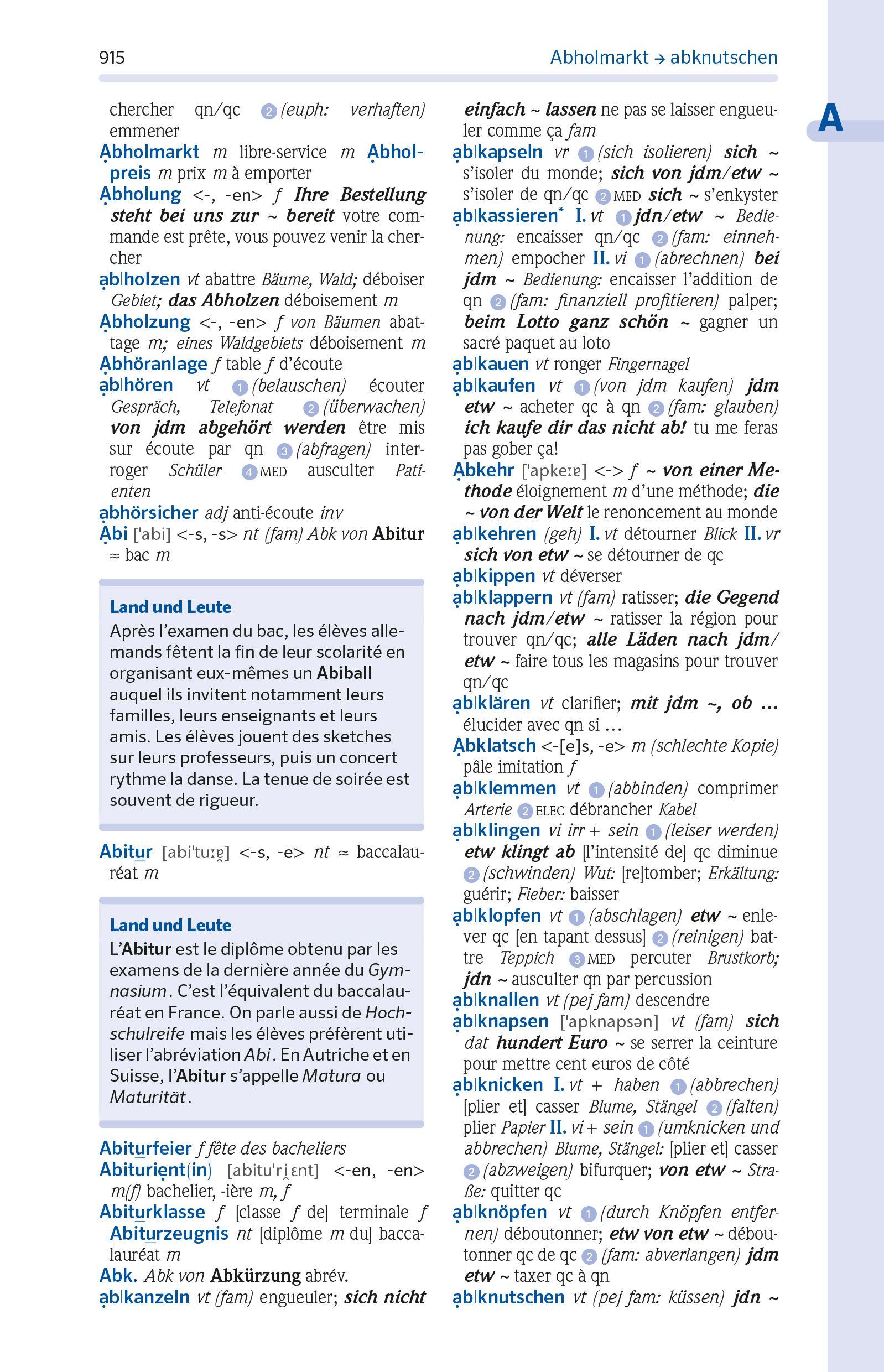 Beispielinhalt (Bild) PONS Schülerwörterbuch Französisch