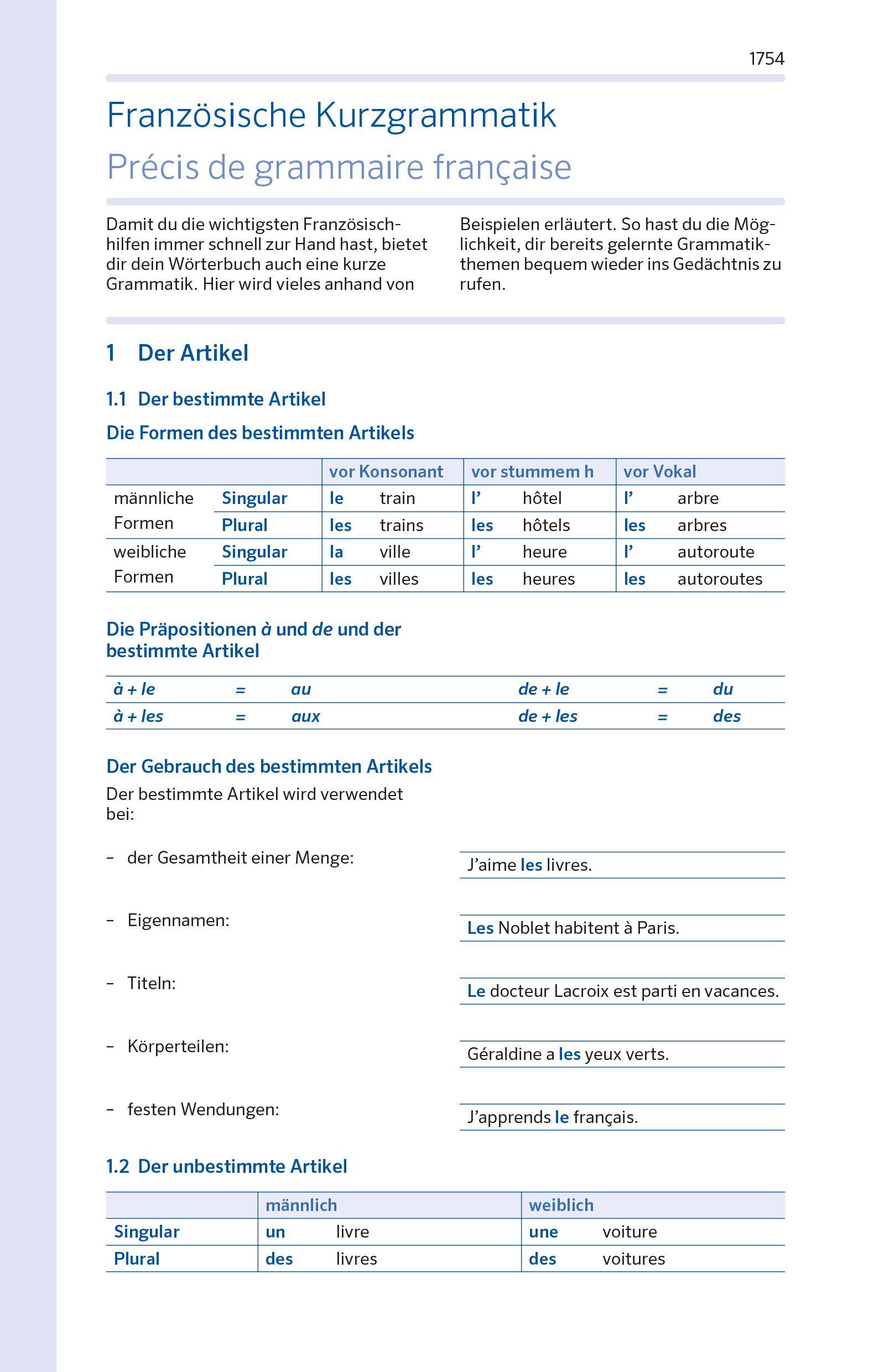 Beispielinhalt (Bild) PONS Schülerwörterbuch Französisch