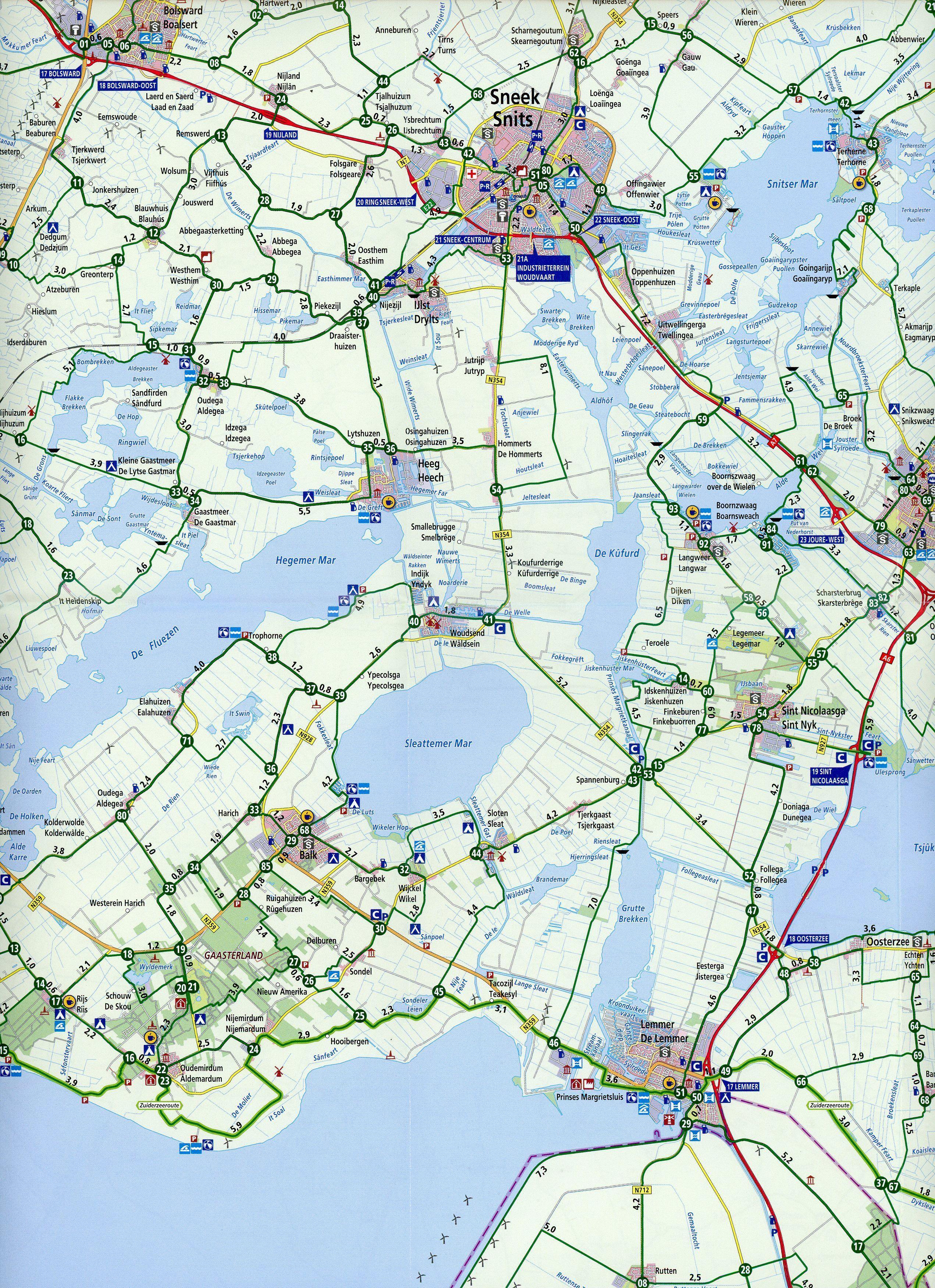 Beispielinhalt (Bild) Friesland west (Friese Meren / Lemmer / Sneek / Harlingen / Leeuwarden / Dokkum) 1 : 100 000
