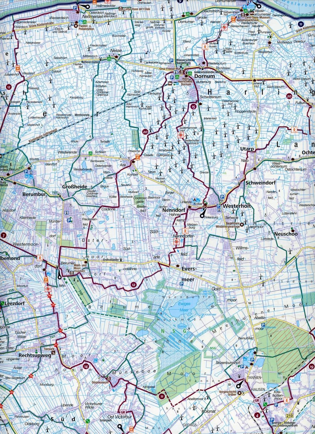 Beispielinhalt (Bild) KOMPASS Fahrradkarte Ostfriesland mit allen Ostfriesischen Inseln 1:70.000, FK 3322