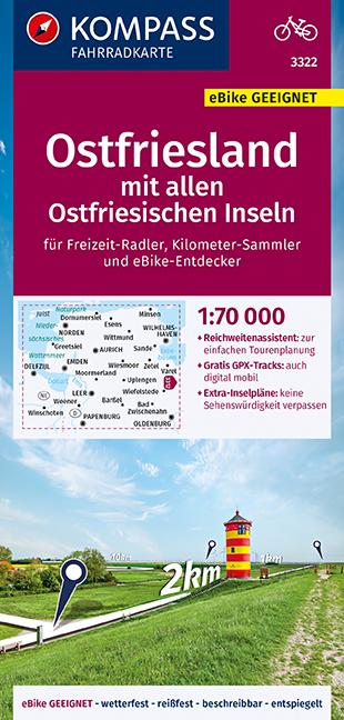 Vorderes Coverbild KOMPASS Fahrradkarte Ostfriesland mit allen Ostfriesischen Inseln 1:70.000, FK 3322