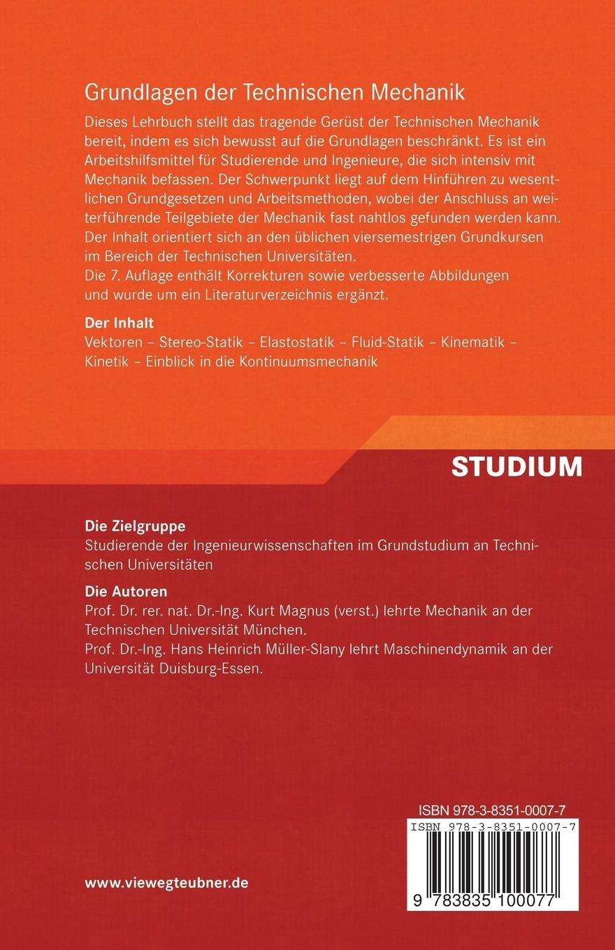 Rückseitencover Grundlagen der Technischen Mechanik