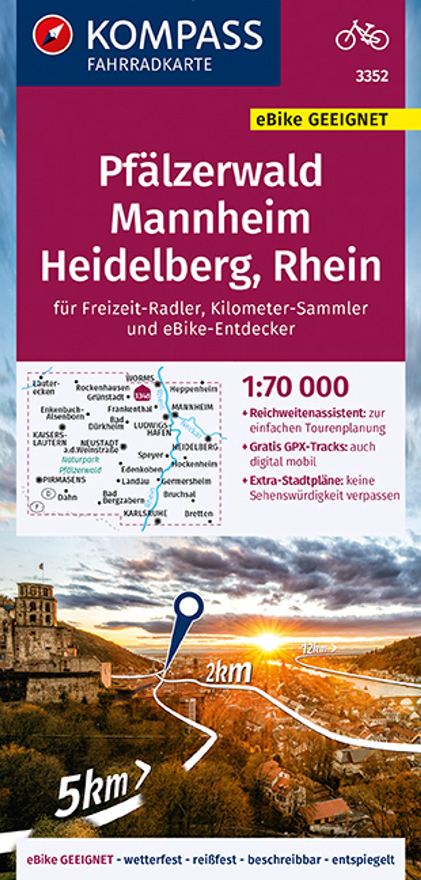 Vorderes Coverbild KOMPASS Fahrradkarte 3352 Pfälzerwald, Mannheim, Heidelberg, Rhein 1:70.000