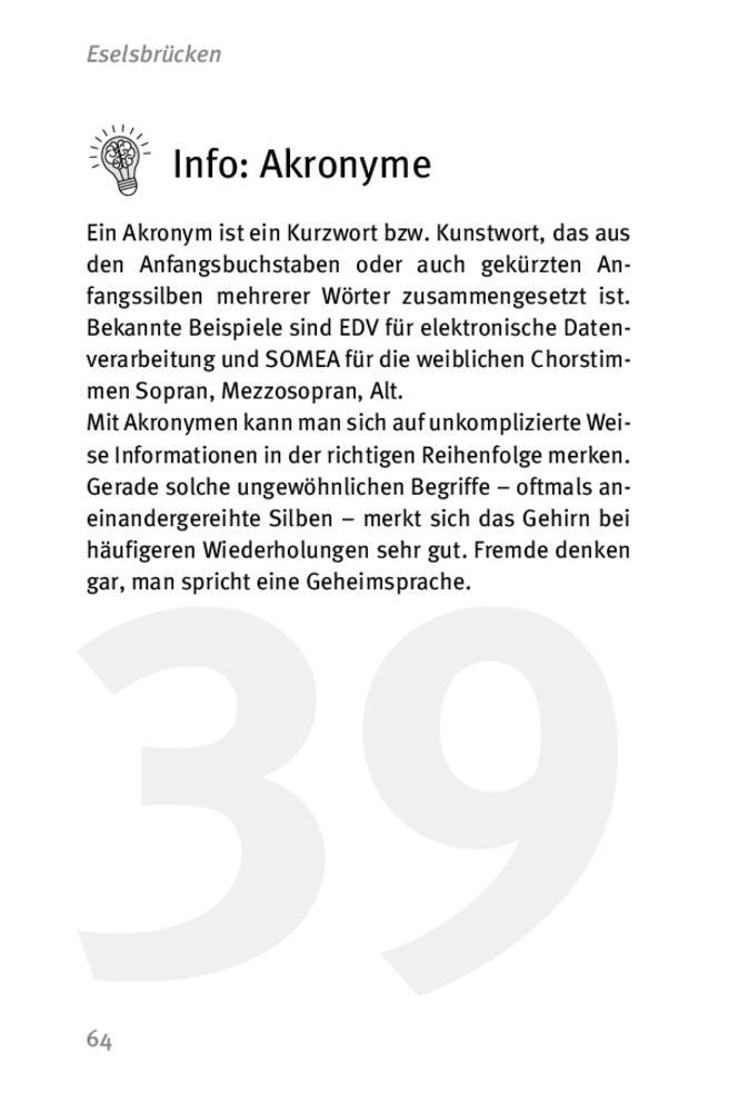 Beispielinhalt (Bild) Die 50 besten Mnemo- und Merktechniken
