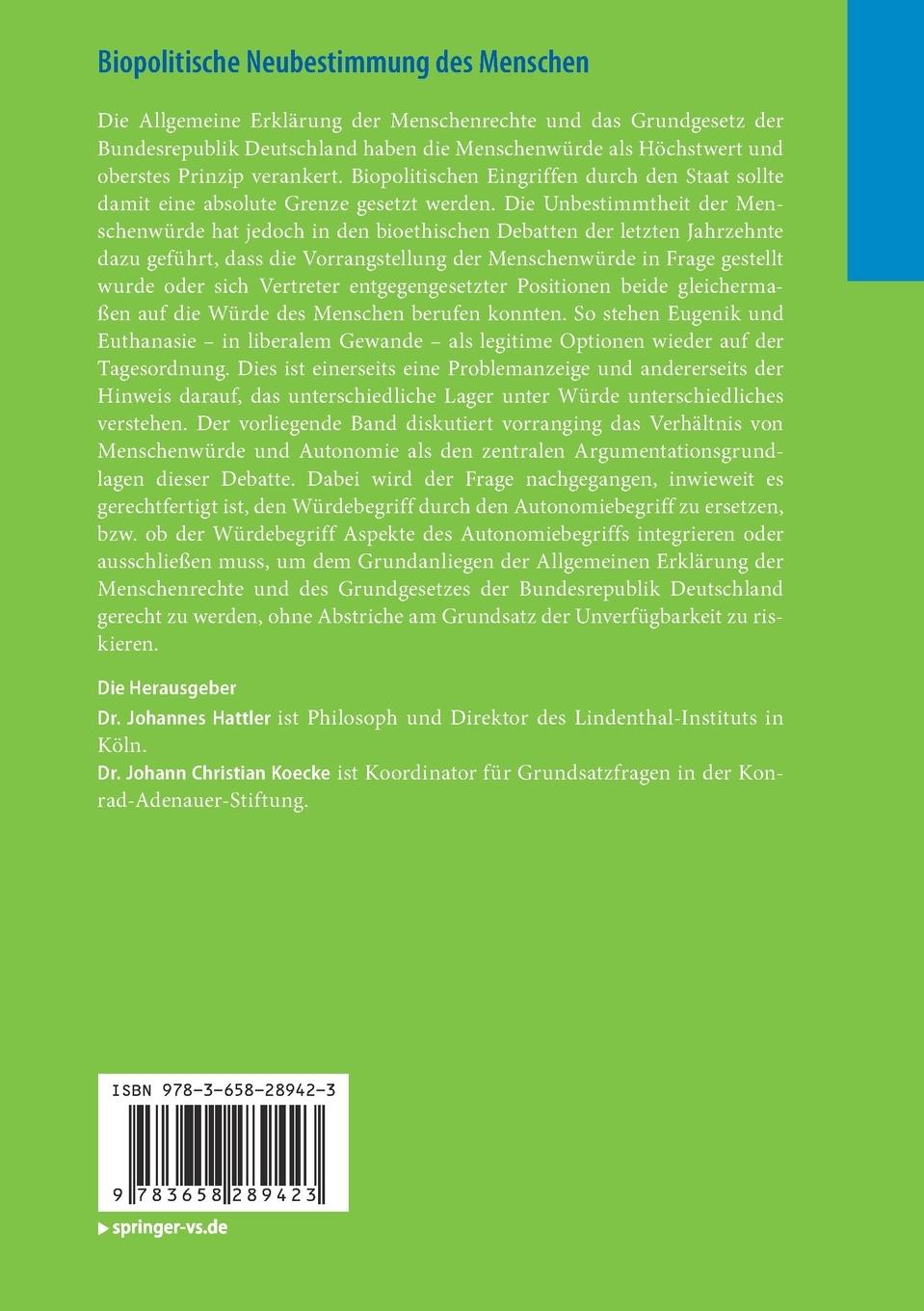 Rückseitencover Biopolitische Neubestimmung des Menschen