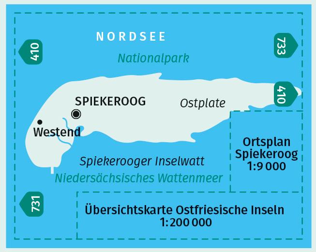 Beispielinhalt (Bild) KOMPASS Wanderkarte 732 Spiekeroog im Nationalpark NIedersächsisches Wattenmeer 1:15.000