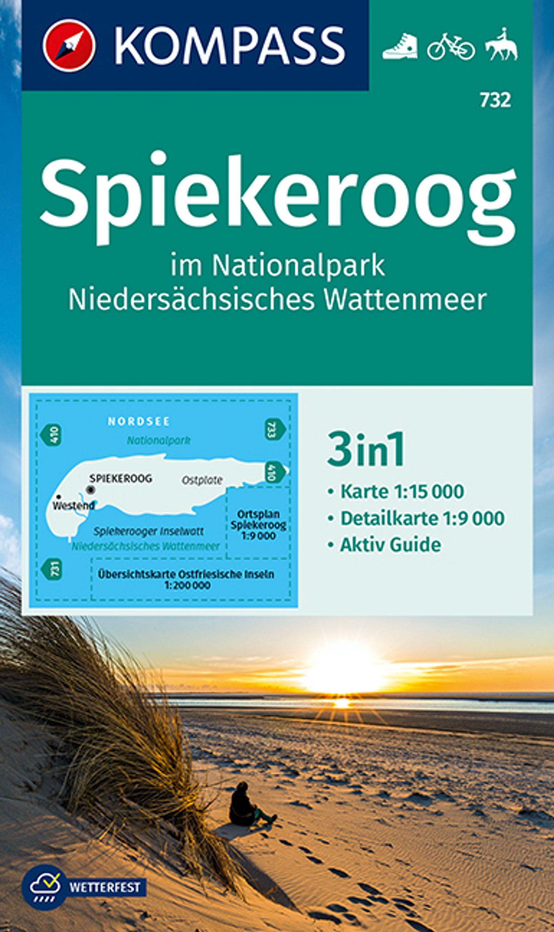 Vorderes Coverbild KOMPASS Wanderkarte 732 Spiekeroog im Nationalpark NIedersächsisches Wattenmeer 1:15.000