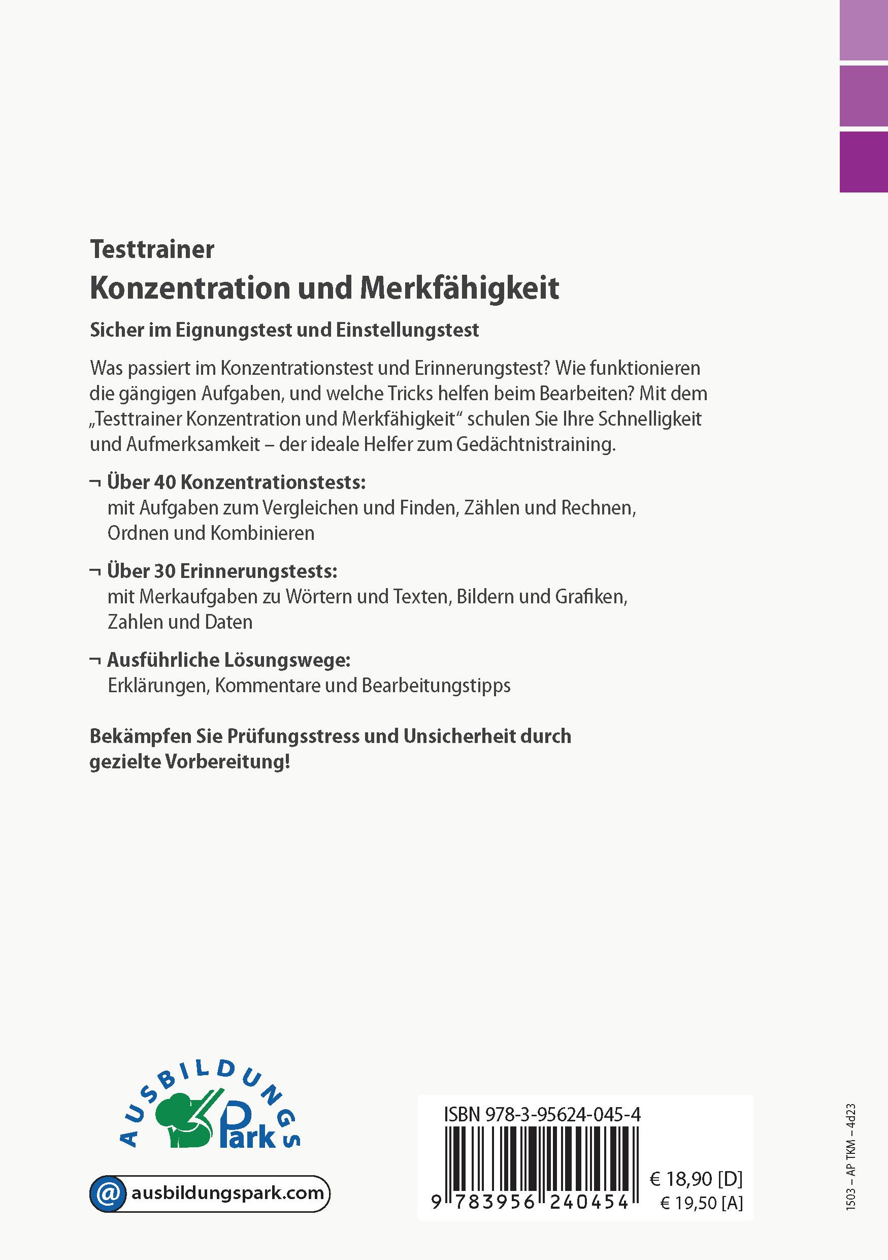 Rückseitencover Testtrainer Konzentration und Merkfähigkeit