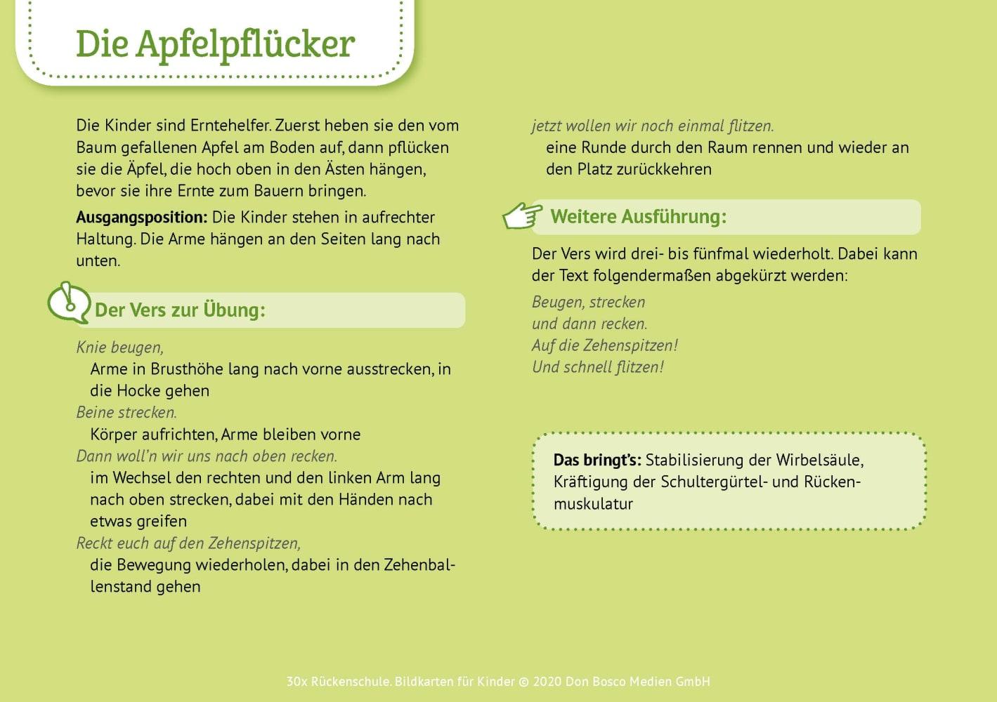 Beispielinhalt (Bild) 30 x Rückenschule. Bildkarten für Kinder