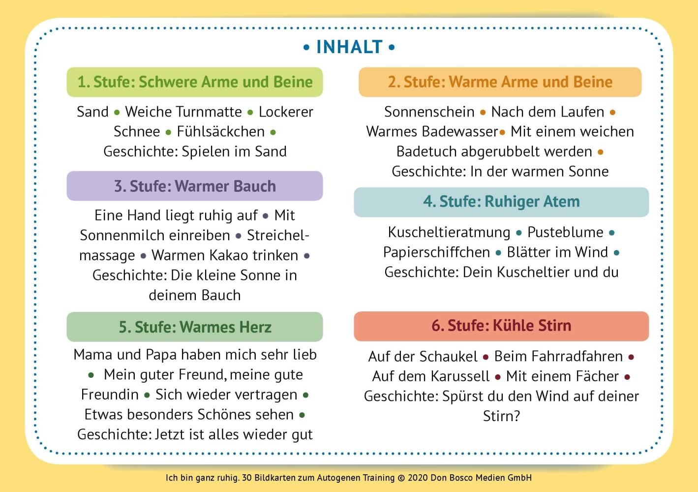 Beispielinhalt (Bild) Ich bin ganz ruhig. 30 Bildkarten zum Autogenen Training mit Kindern.
