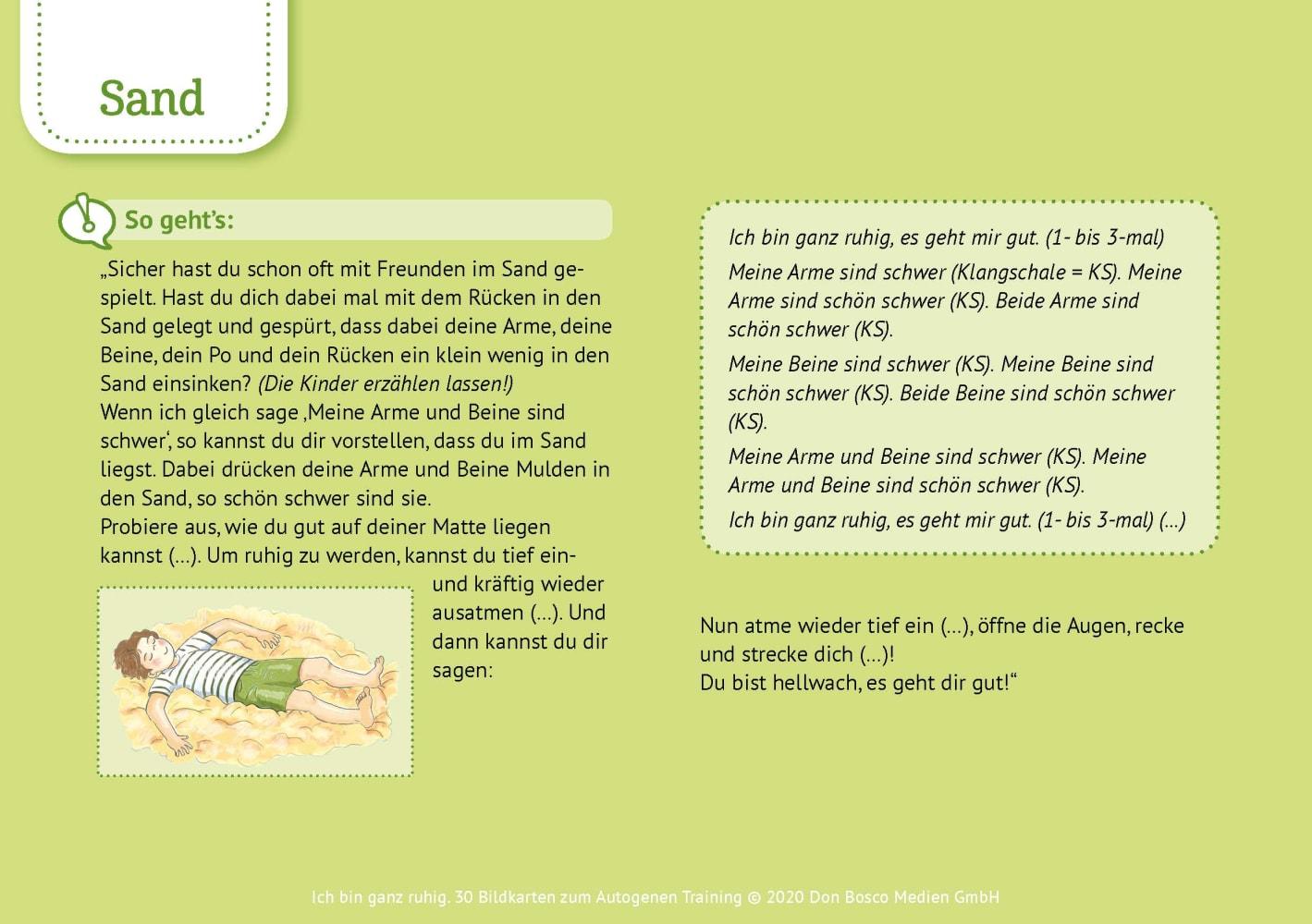 Beispielinhalt (Bild) Ich bin ganz ruhig. 30 Bildkarten zum Autogenen Training mit Kindern.