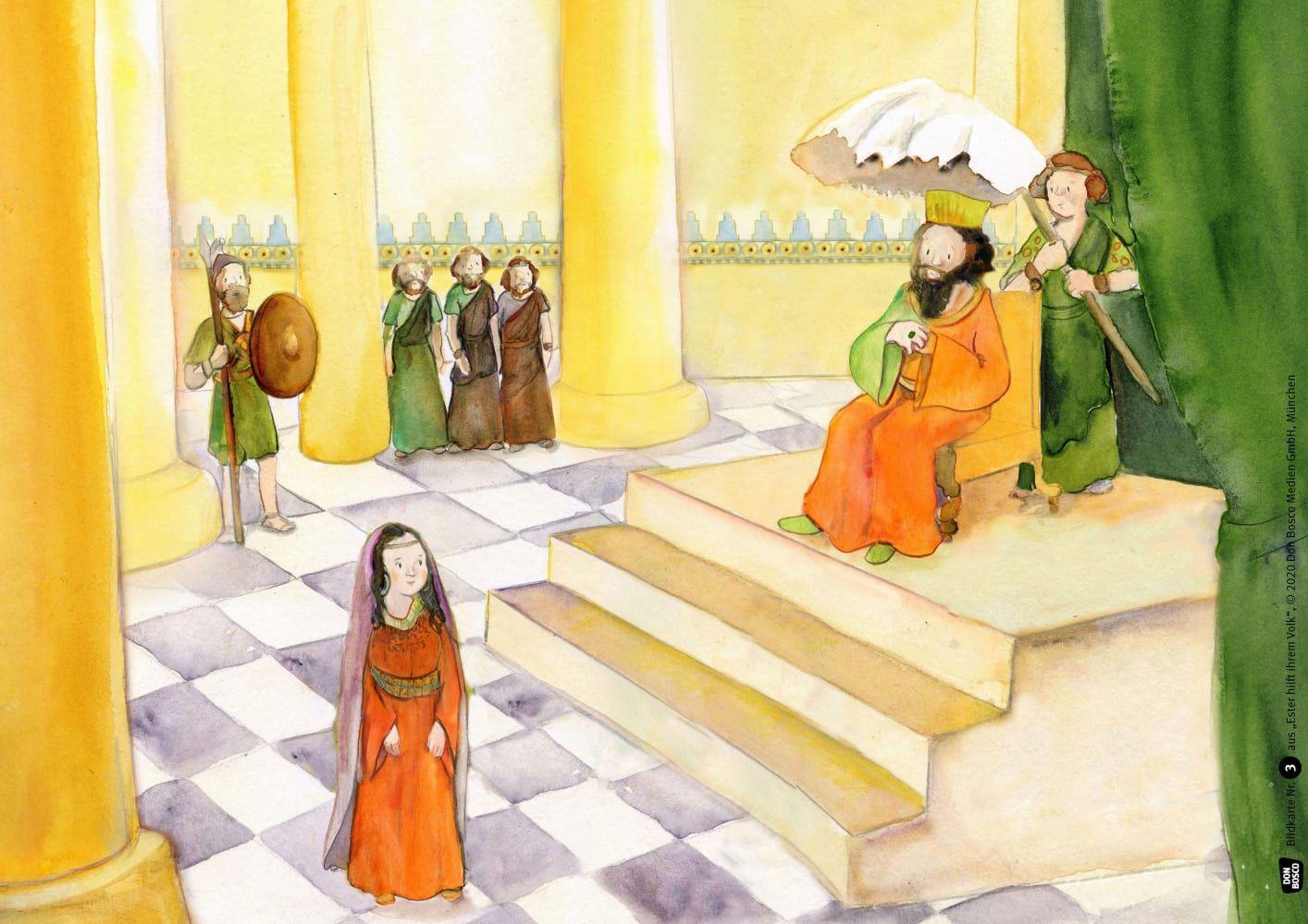 Beispielinhalt (Bild) Ester hilft ihrem Volk. Kamishibai Bildkartenset.