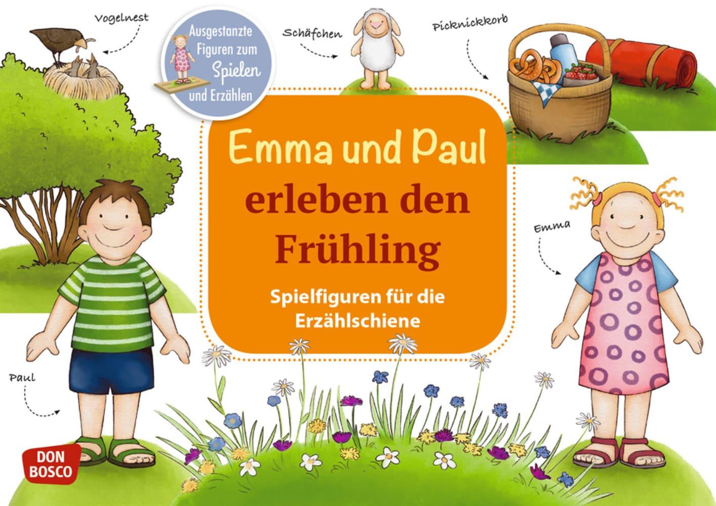 Vorderes Coverbild Emma und Paul erleben den Frühling. Erzählschienen-Figurenset